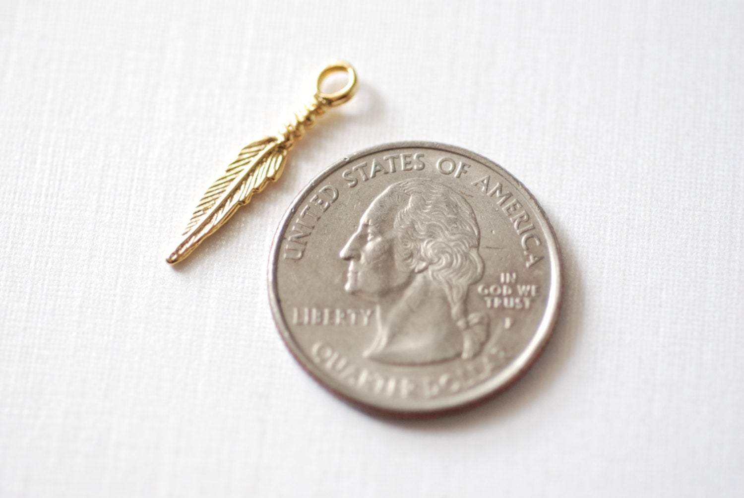 2pcs Vermeil Gold Feather Charms - 18k gold plated over sterling silver, gold feather charms, Small Feather Charms, gold Tribal bird feather - HarperCrown