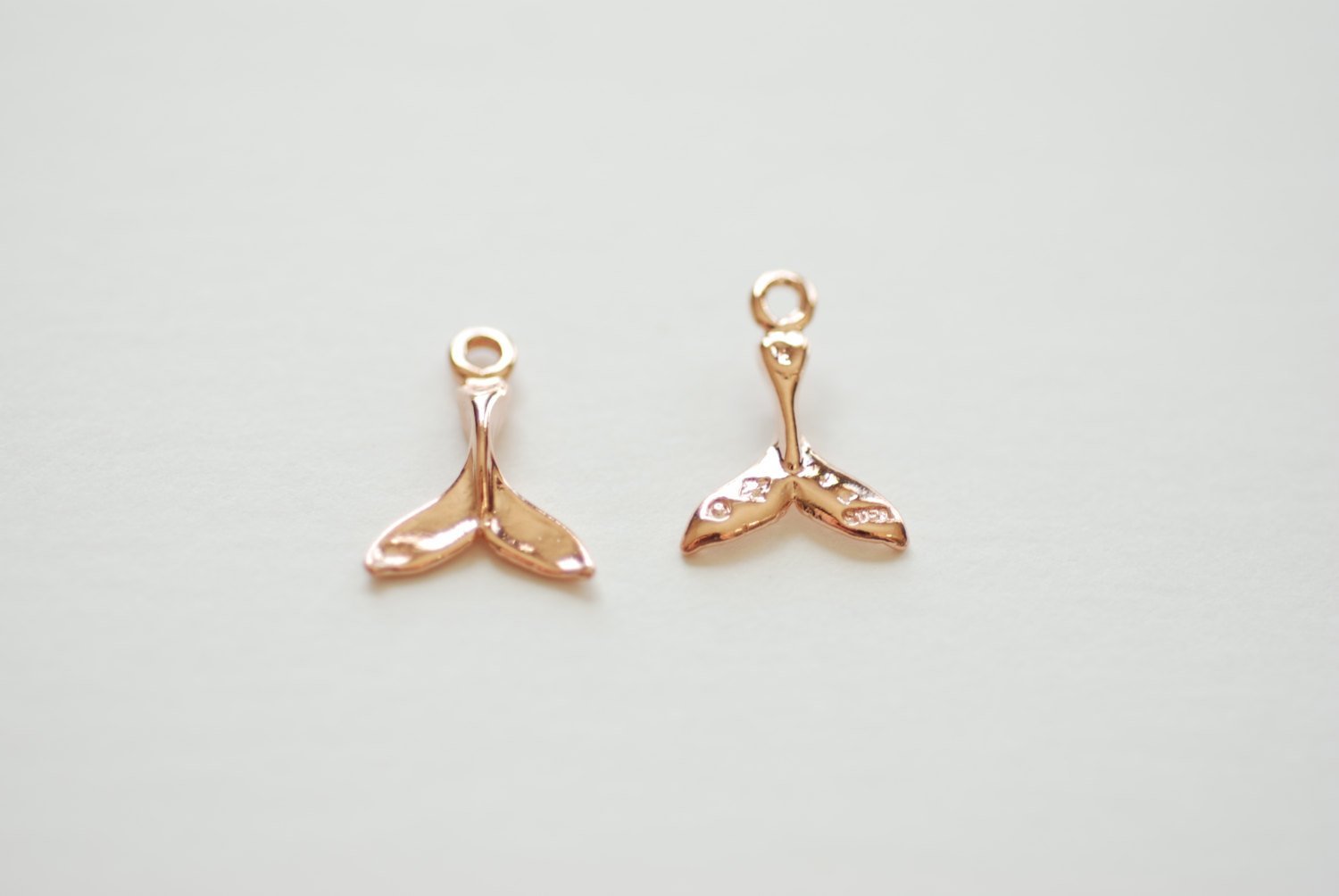 2pcs Vermeil Rose Gold Dolphin Fin Tail Charm - 18k gold plated over sterling silver, shiny gold Dolphin tail, Gold whale fin tail, 180 - HarperCrown