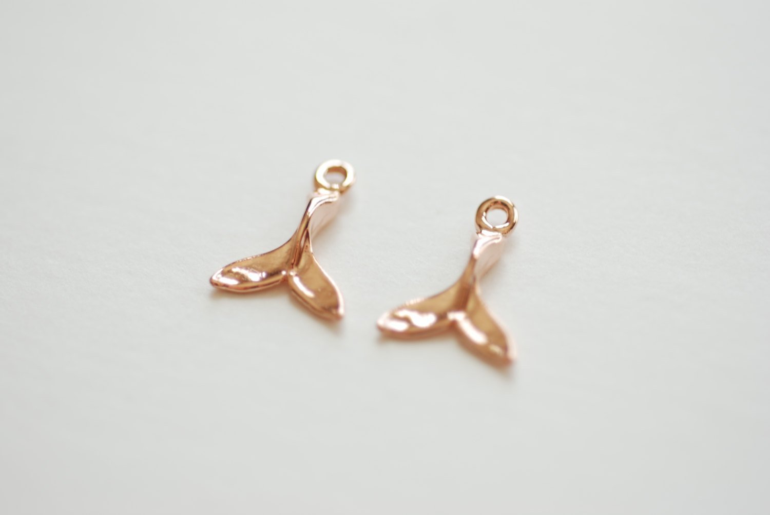 2pcs Vermeil Rose Gold Dolphin Fin Tail Charm - 18k gold plated over sterling silver, shiny gold Dolphin tail, Gold whale fin tail, 180 - HarperCrown