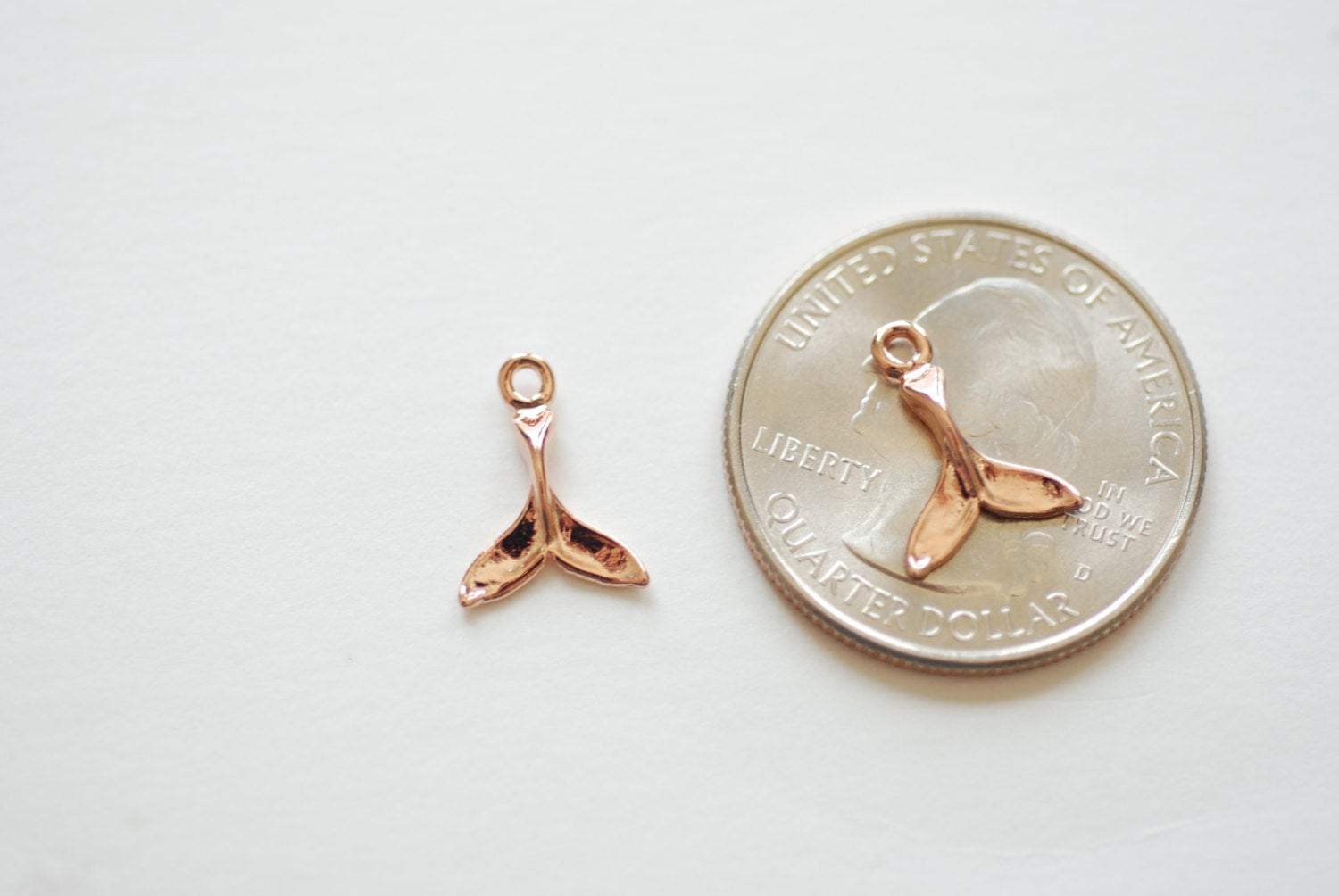 2pcs Vermeil Rose Gold Dolphin Fin Tail Charm - 18k gold plated over sterling silver, shiny gold Dolphin tail, Gold whale fin tail, 180 - HarperCrown