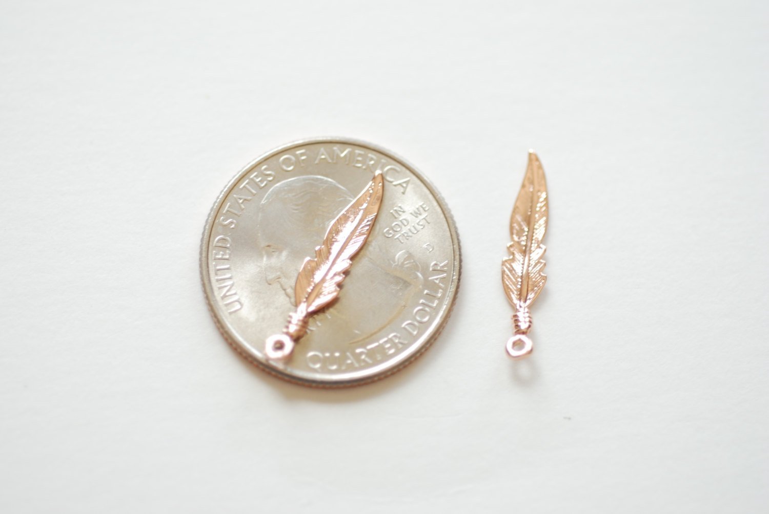 2pcs Vermeil Rose Gold Feather Charm -18k gold plated over sterling silver, Small Feather Charms, Wholesale Beads, Wholesale Vermeil Charms - HarperCrown