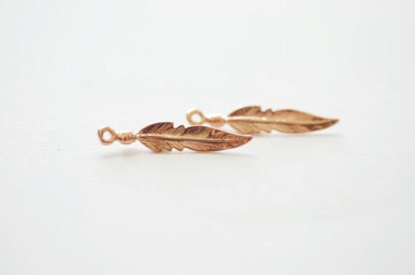 2pcs Vermeil Rose Gold Feather Charm -18k gold plated over sterling silver, Small Feather Charms, Wholesale Beads, Wholesale Vermeil Charms - HarperCrown
