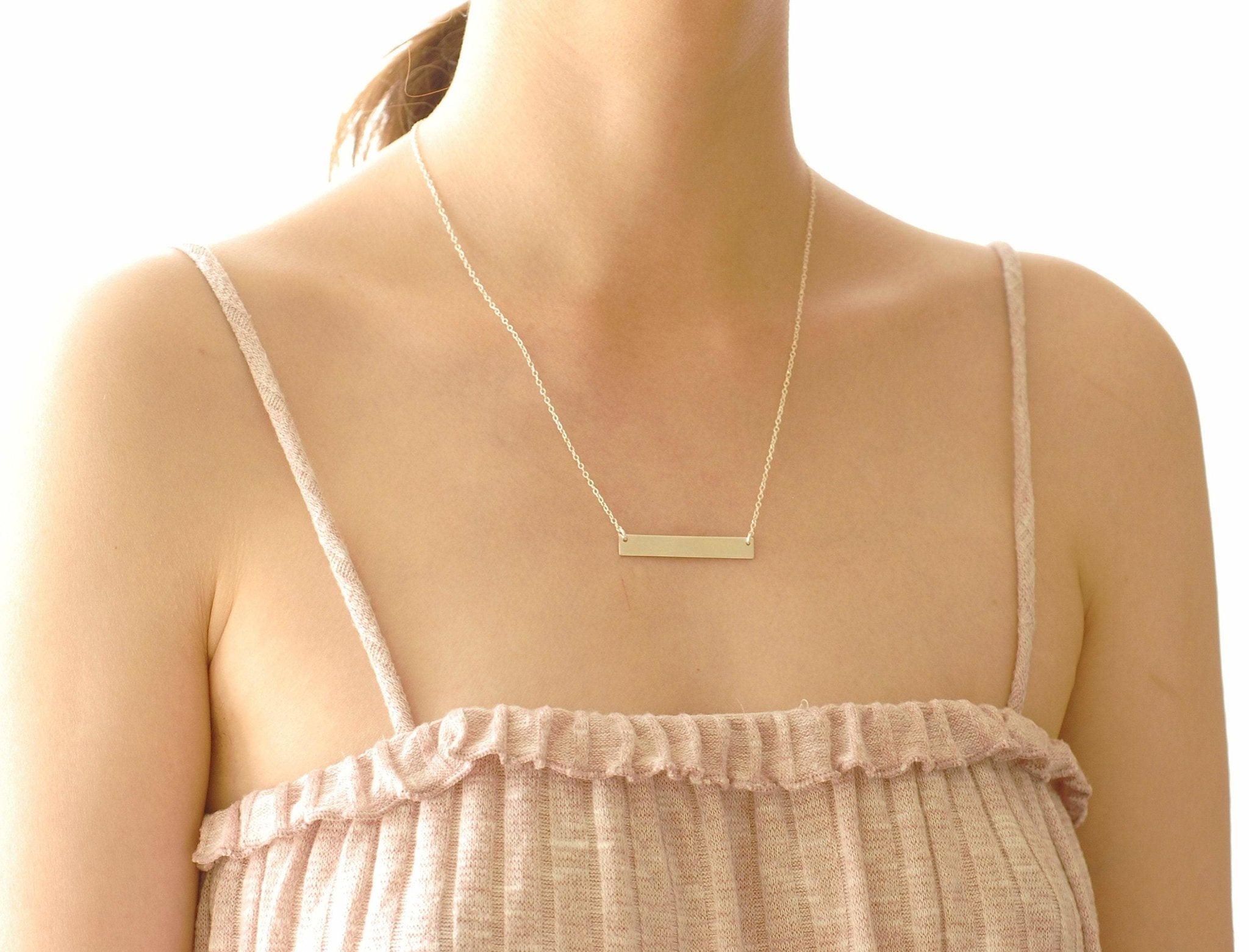 925 Sterling Silver Personalized Horizontal Bar Necklace ~ Custom Engraving Service ~ Names, Date, Initials, Locations, Birthday - HarperCrown
