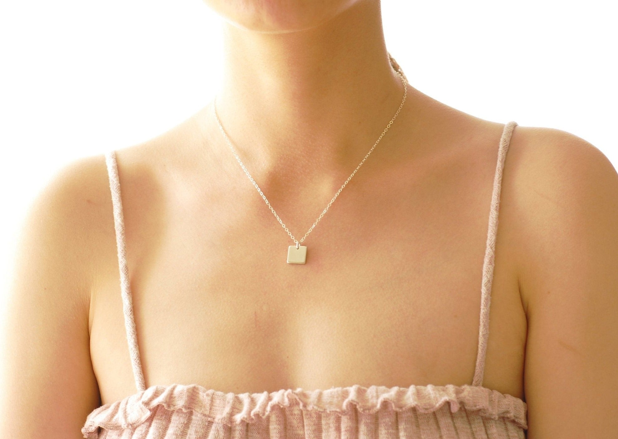 925 Sterling Silver Personalized Small Square Necklace Custom Engrav