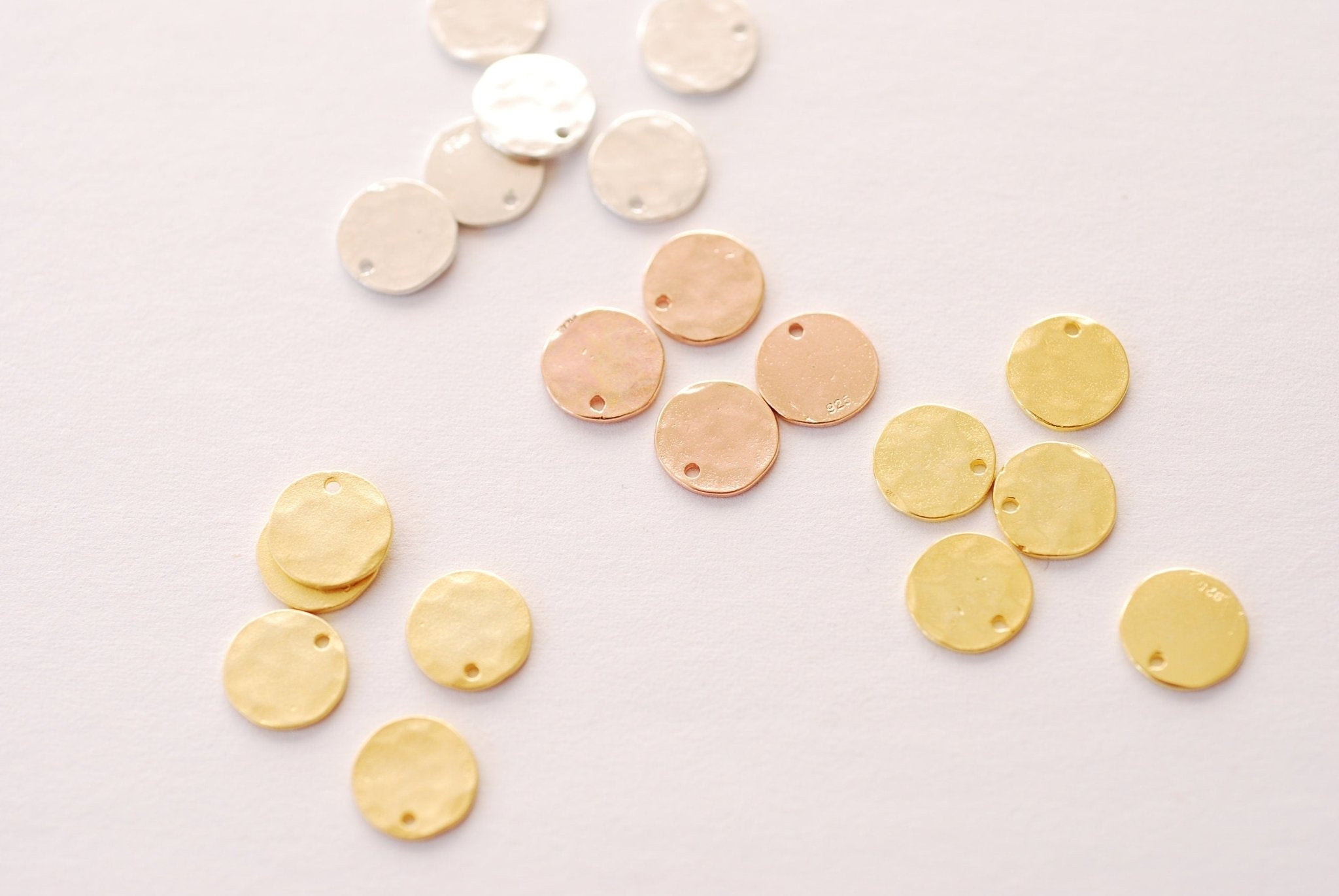 9mm Small Round Hammered Blank Disc- 925 sterling silver or Vermeil 18k Gold Plated round stamping disc round coin Jewelry Component - HarperCrown