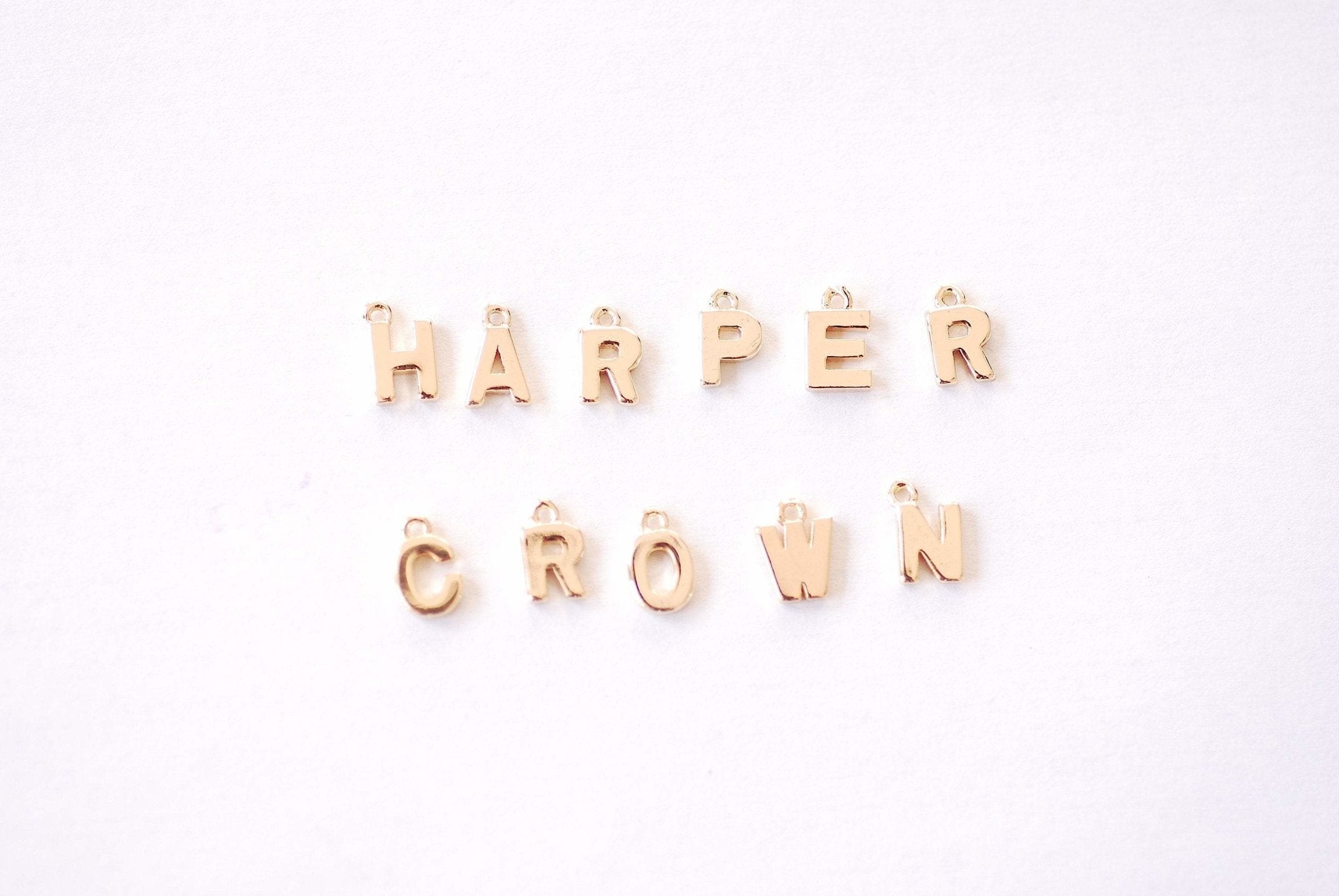 A-Z Letter Charms - 16k Gold Plated over Brass Gold Upper Case Letters Alphabet Bulk for Bracelet Necklaces HarperCrown Wholesale B162 - HarperCrown