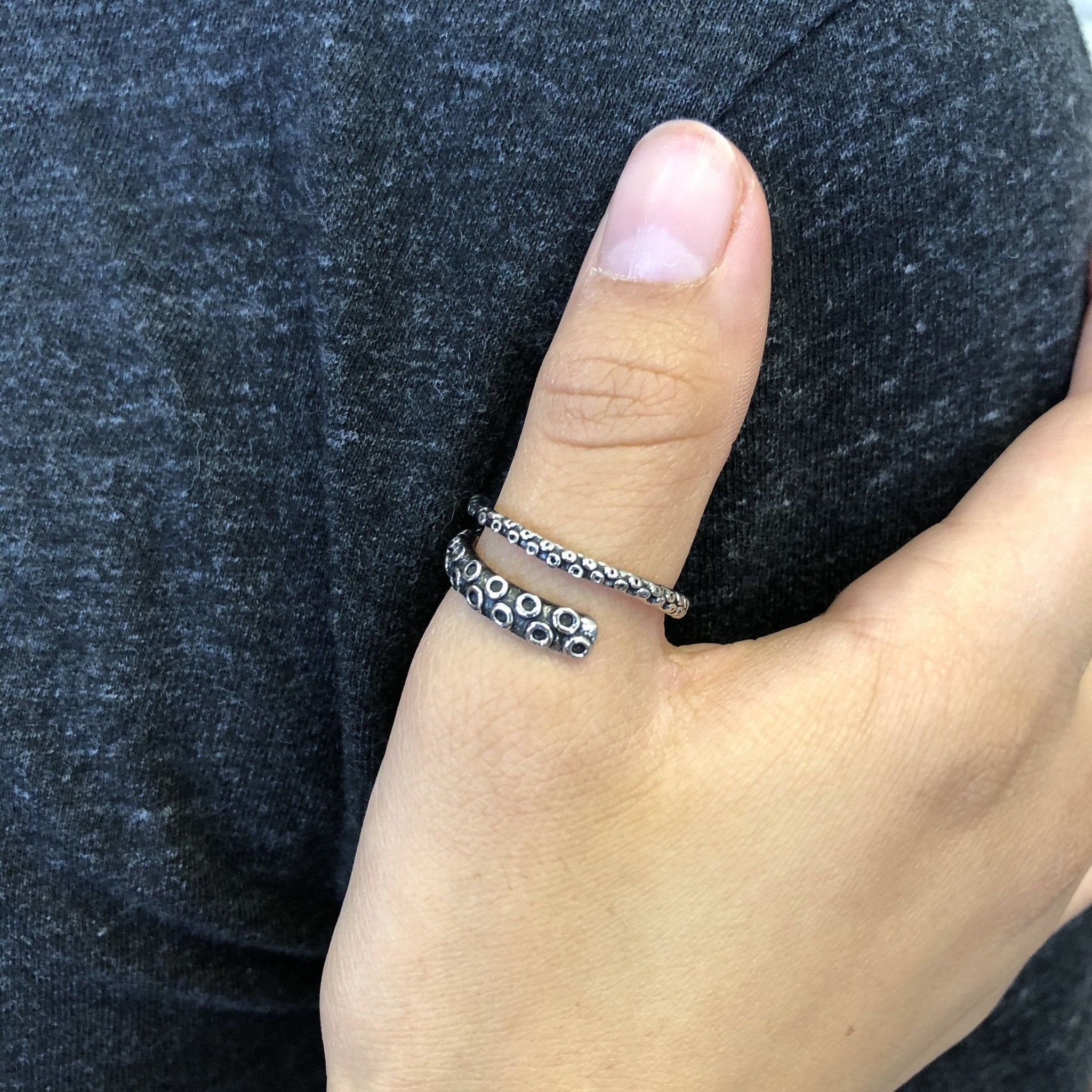 Adjustable Octopus Squid Ring - Oxidized Silver Color Alloy Octopus Squid Sea life Wrap Ring HarperCrown B301 - HarperCrown