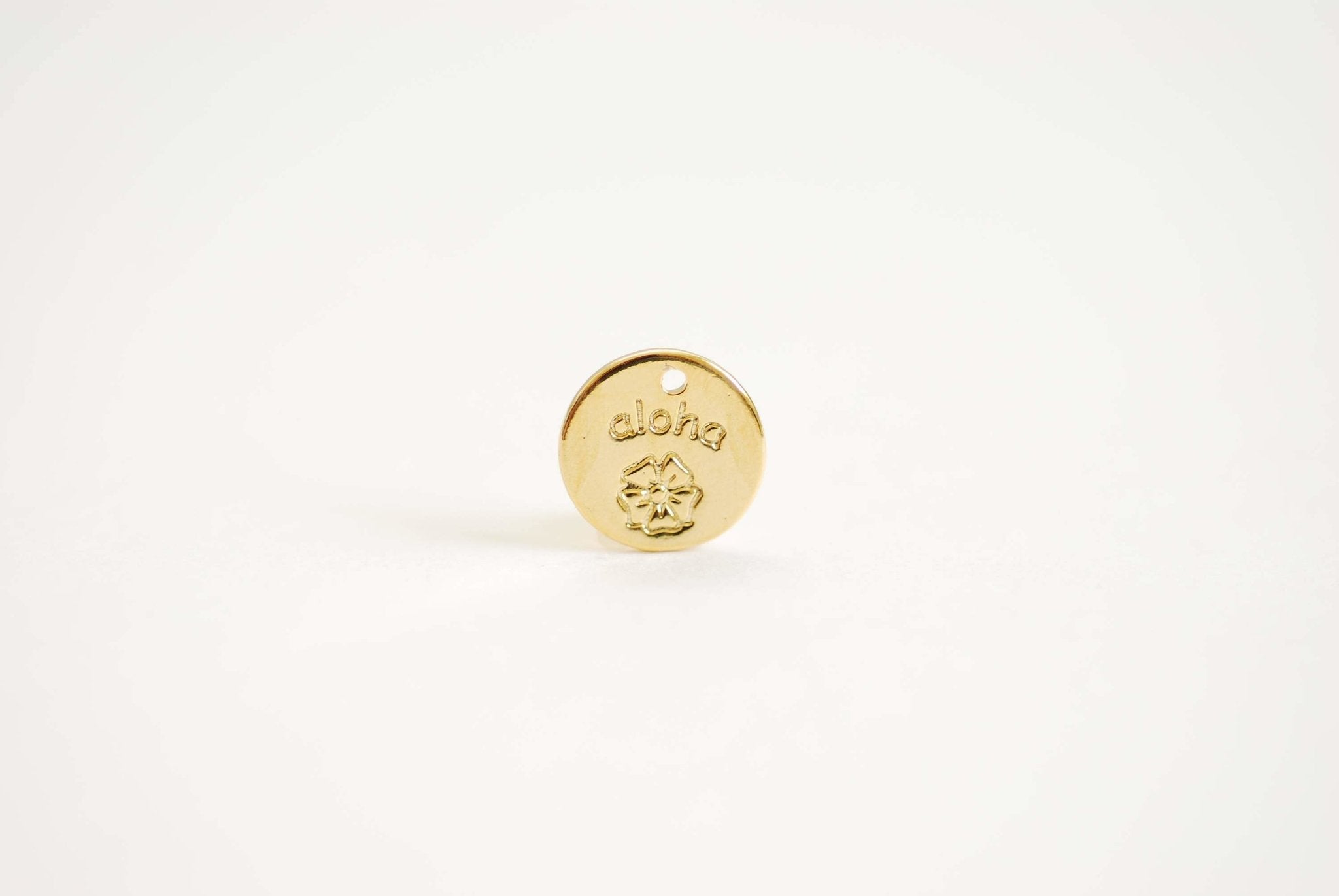 Aloha Disc Charm- 22k Gold Plated Sterling Silver Hawaiian Aloha Charm, Plumeria Charm, Vermeil Gold Disc, Rose Gold Aloha Tag, Tropical,376 - HarperCrown