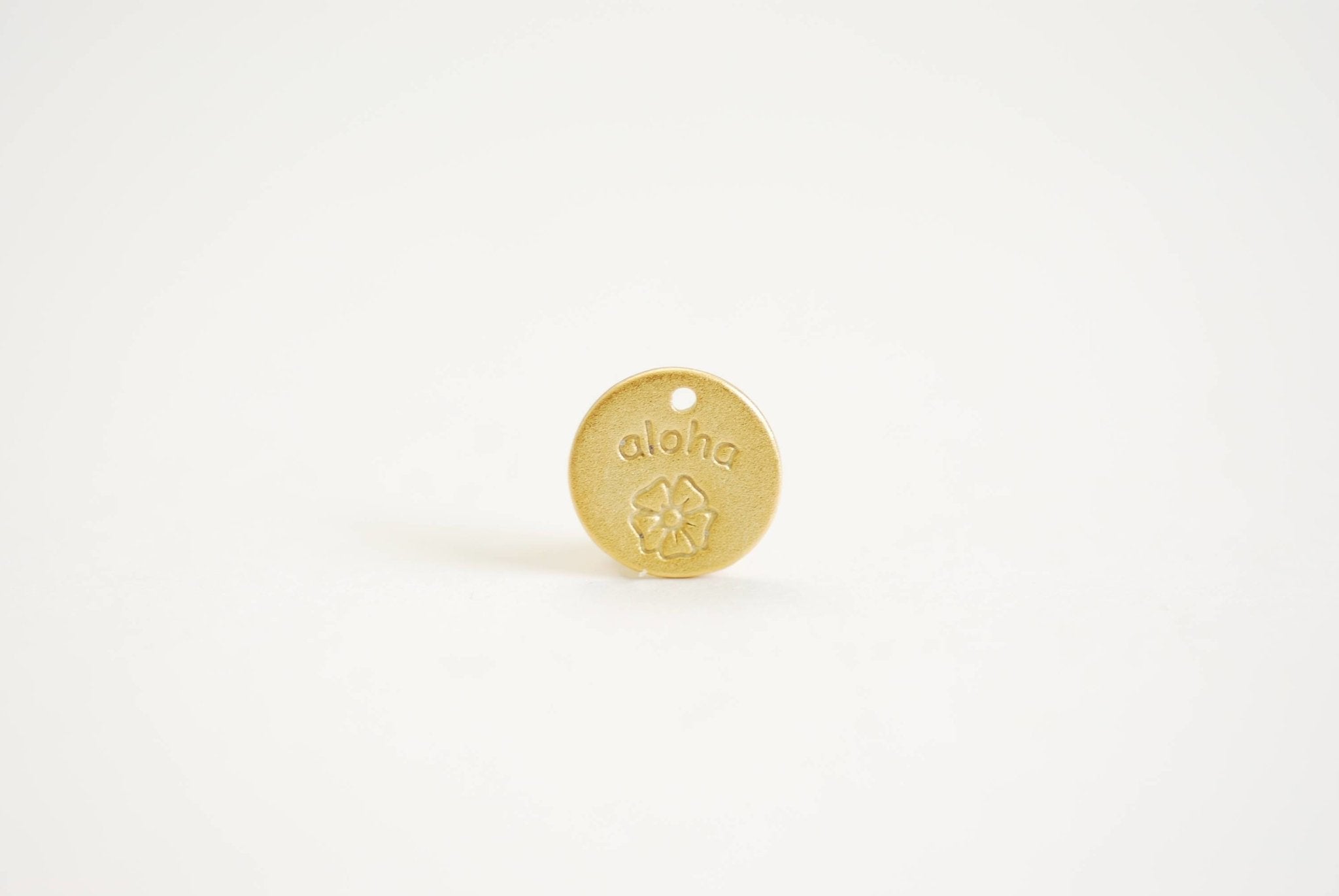 Aloha Disc Charm- 22k Gold Plated Sterling Silver Hawaiian Aloha Charm, Plumeria Charm, Vermeil Gold Disc, Rose Gold Aloha Tag, Tropical,376 - HarperCrown
