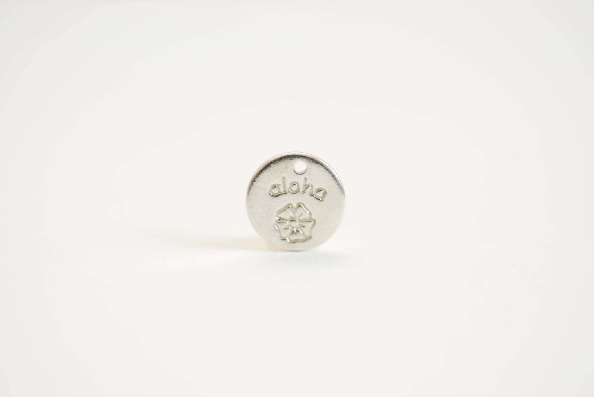 Aloha Disc Charm- 22k Gold Plated Sterling Silver Hawaiian Aloha Charm, Plumeria Charm, Vermeil Gold Disc, Rose Gold Aloha Tag, Tropical,376 - HarperCrown