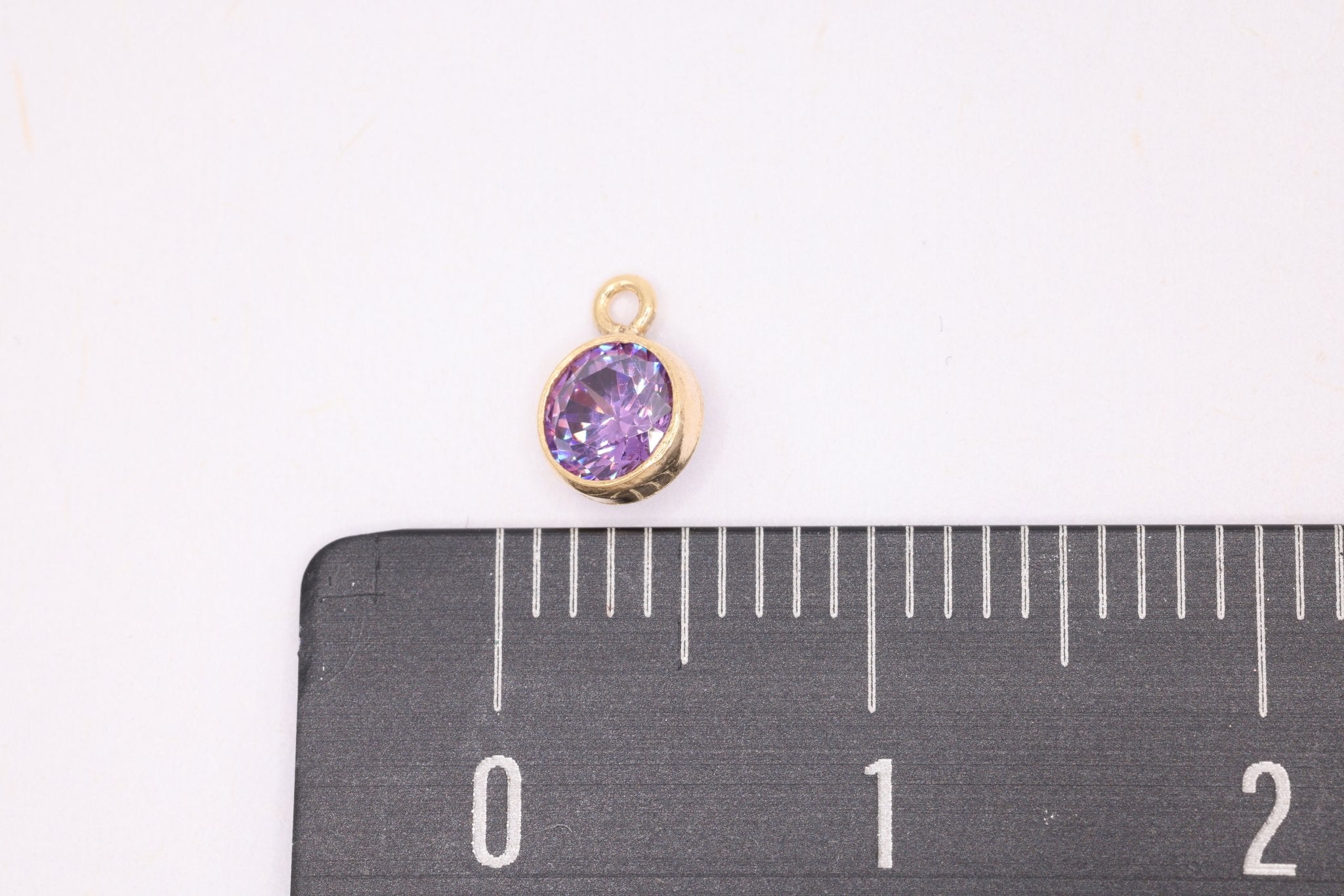 Amethyst CZ Gold-Filled Wholesale Drop Charm, February Birthstone, Horizontal Bail - HarperCrown