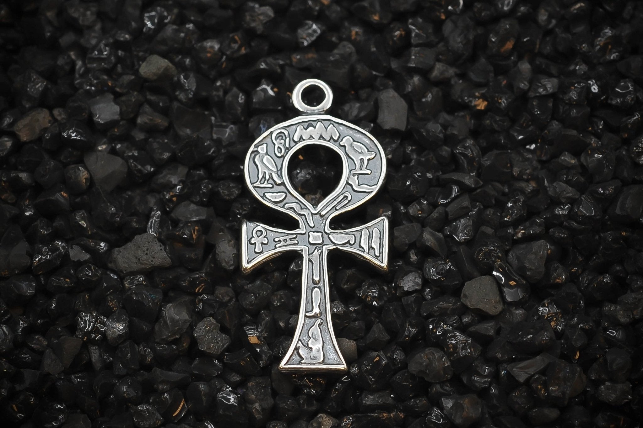 Ankh Key of Eternal Life Hieroglyphics Ancient Egyptian Small Charm | 925 Sterling Silver, Oxidized or 18K Gold Plated | Jewelry Making Pendant - HarperCrown
