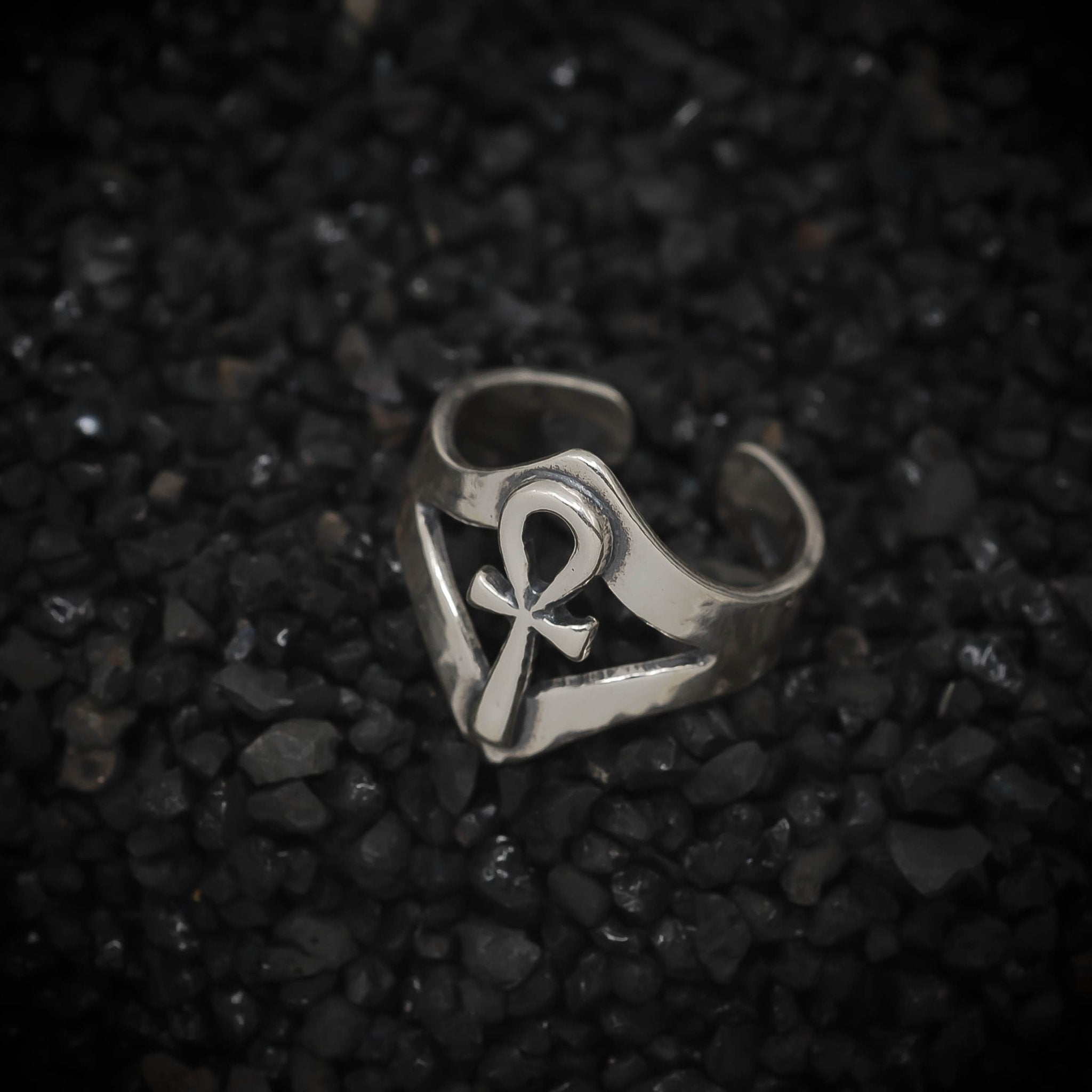 Ankh Key of Eternal Life Ring Ancient Egyptian | 925 Sterling Silver, Oxidized or 18K Gold Plated | Adjustable Size - HarperCrown