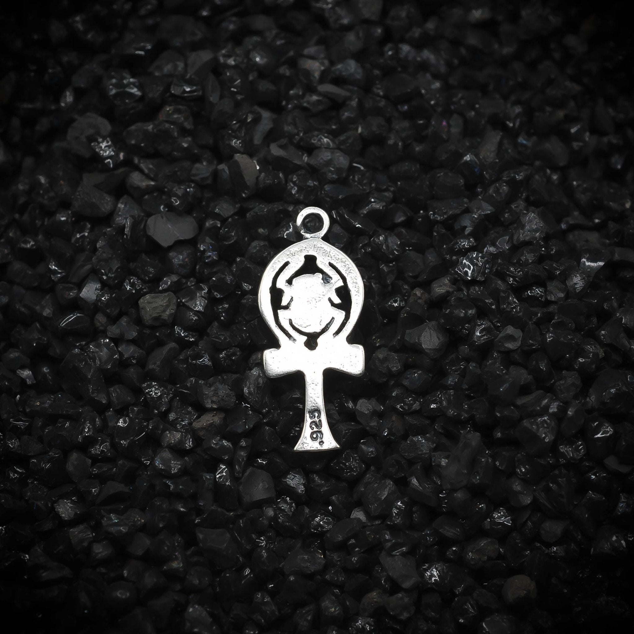 Ankh Key of Eternal Life with Scarab Beetle Ancient Egyptian Charm | 925 Sterling Silver, Oxidized or 18K Gold Plated | Jewelry Making Pendant - HarperCrown