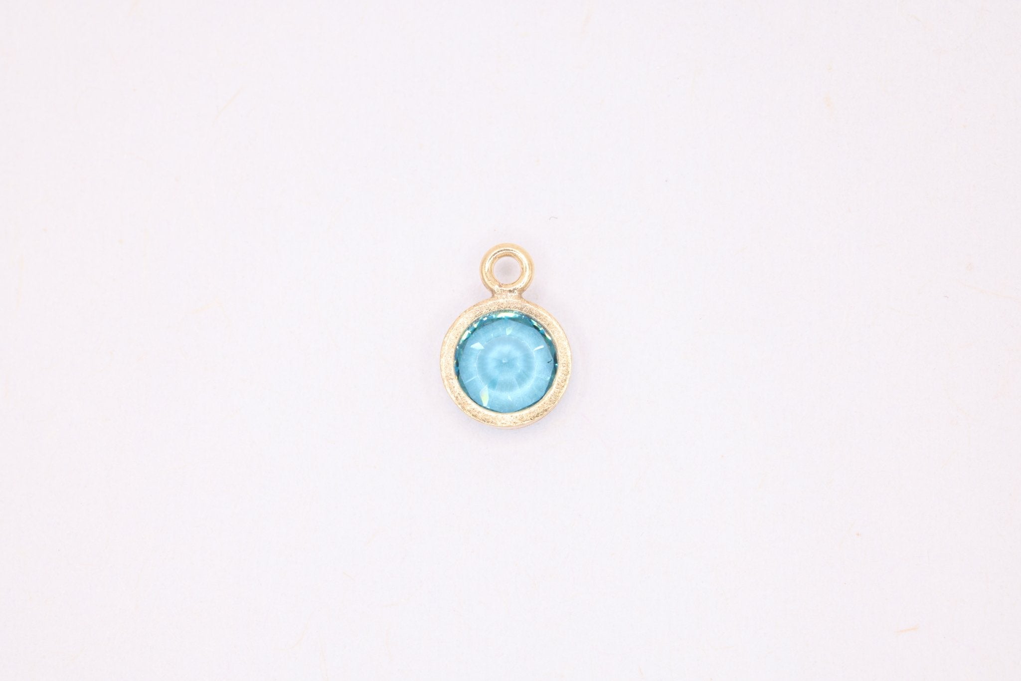 Aquamarine CZ Gold-Filled Wholesale Drop Charm, March Birthstone, Horizontal Bail - HarperCrown