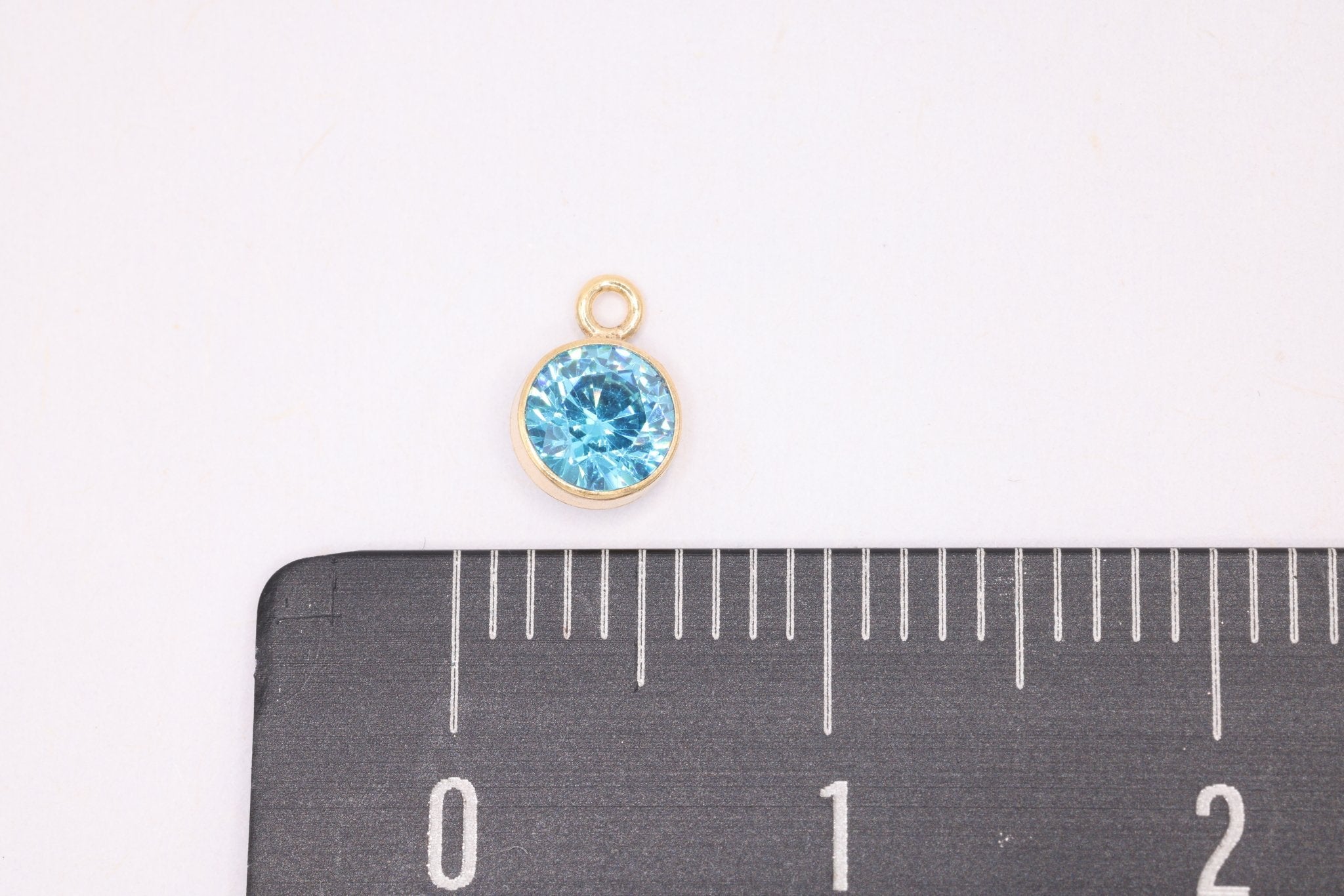 Aquamarine CZ Gold-Filled Wholesale Drop Charm, March Birthstone, Horizontal Bail - HarperCrown