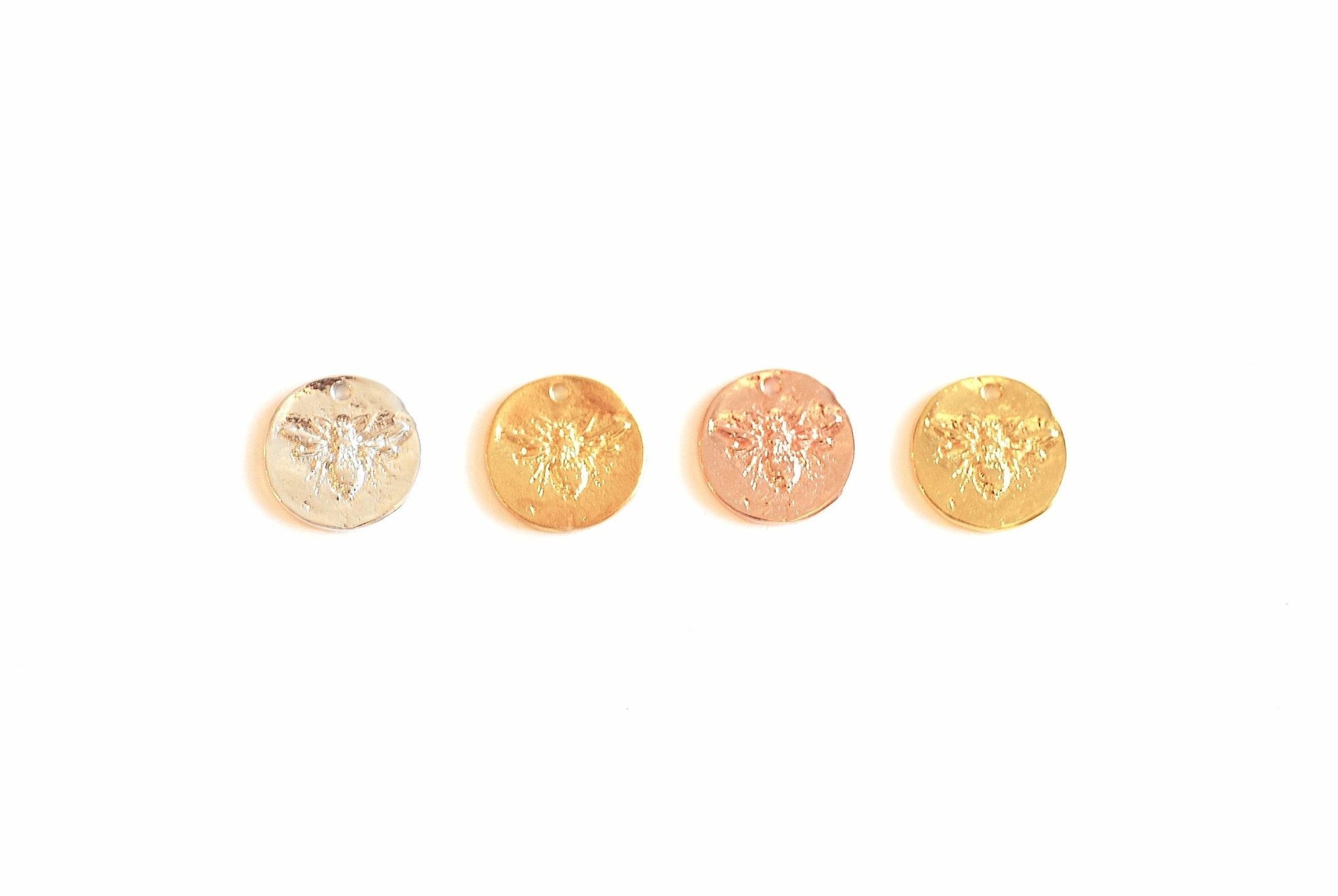 Bee Charm Pendant Vermeil Gold- 22k Gold plated 925 Sterling Silver, Disc Bee Pendant, Honeybee, Bumblebee, Queen Bee, Round Bee Charm, 406 - HarperCrown