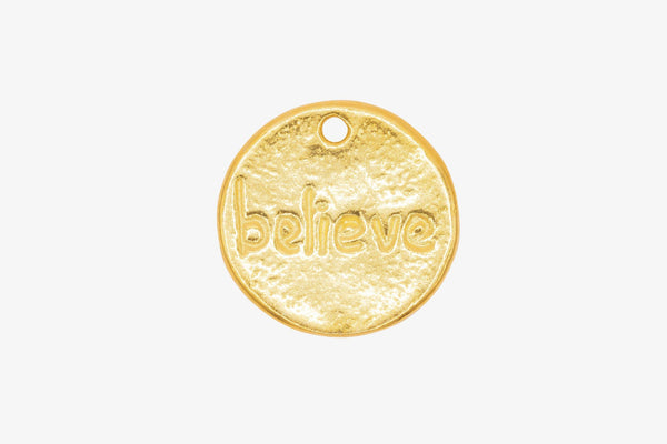 "Believe" Stamp Charm Wholesale 14K Gold, Solid 14K Gold, G185 - HarperCrown
