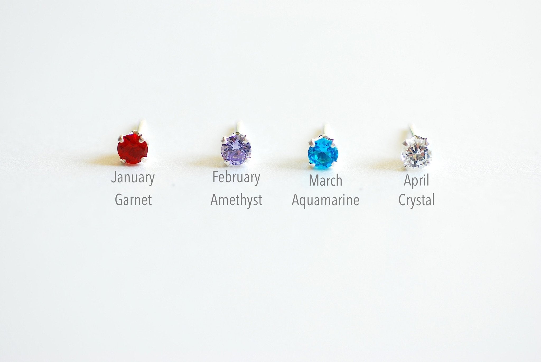 Birthstone Stud Earrings- 4mm Stud earrings, 12 colors, Birthstone Jewelry, Bridesmaid Jewelry, Solitaire Stud earrings,Cubic zirconia Studs - HarperCrown