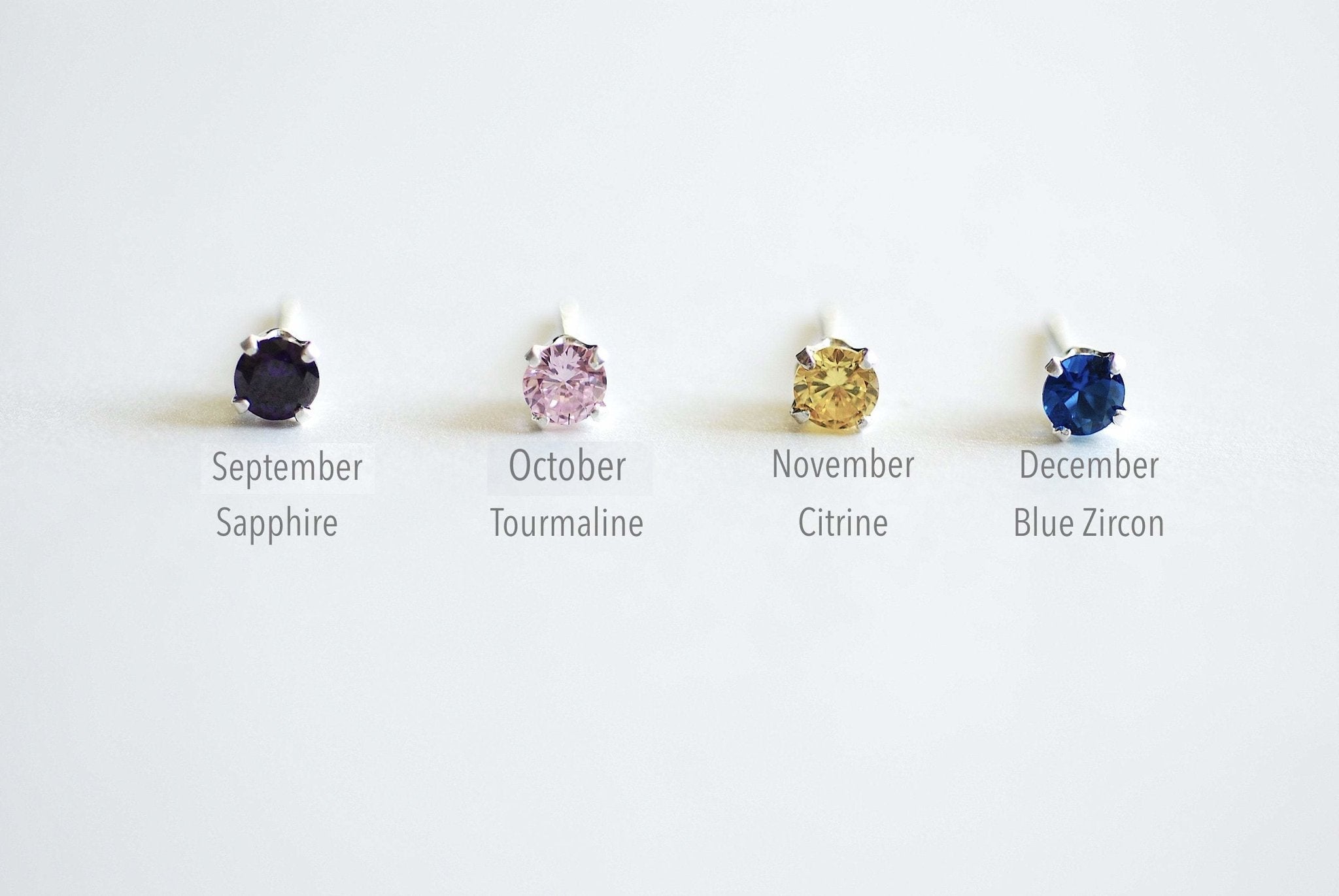 Birthstone Stud Earrings- 4mm Stud earrings, 12 colors, Birthstone Jewelry, Bridesmaid Jewelry, Solitaire Stud earrings,Cubic zirconia Studs - HarperCrown