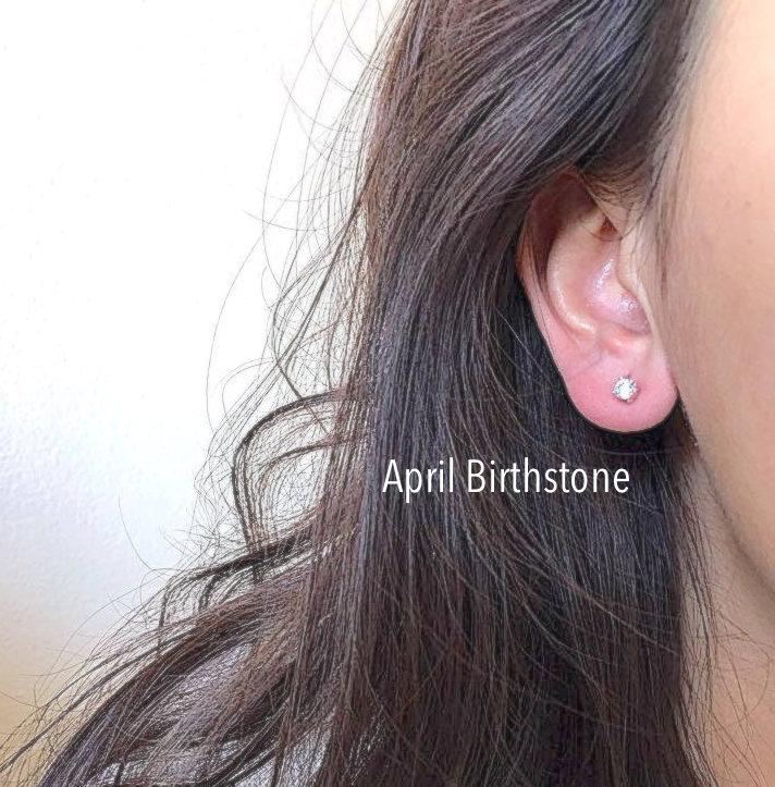 Birthstone Stud Earrings- 4mm Stud earrings, 12 colors, Birthstone Jewelry, Bridesmaid Jewelry, Solitaire Stud earrings,Cubic zirconia Studs - HarperCrown