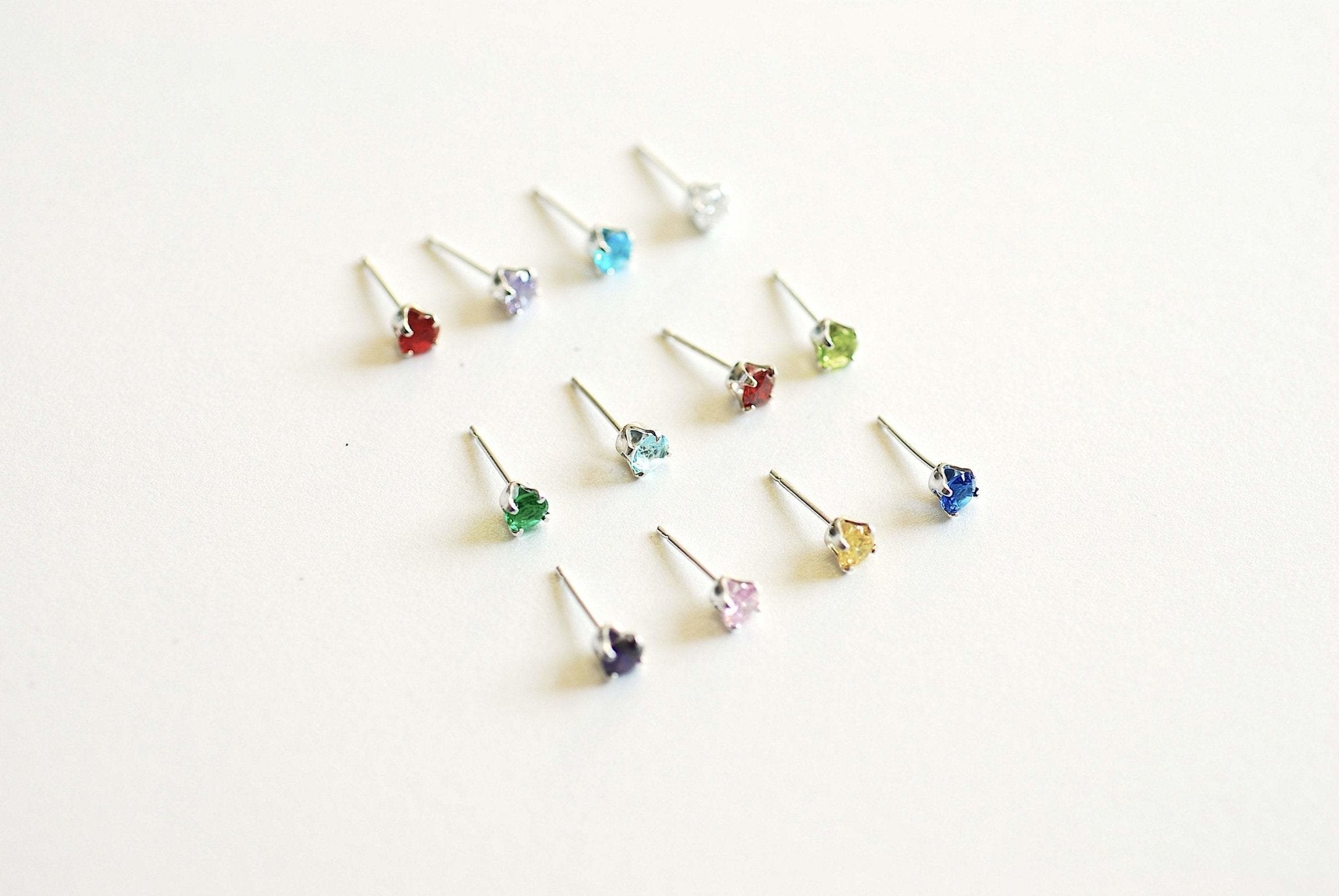 Birthstone Stud Earrings- 4mm Stud earrings, 12 colors, Birthstone Jewelry, Bridesmaid Jewelry, Solitaire Stud earrings,Cubic zirconia Studs - HarperCrown