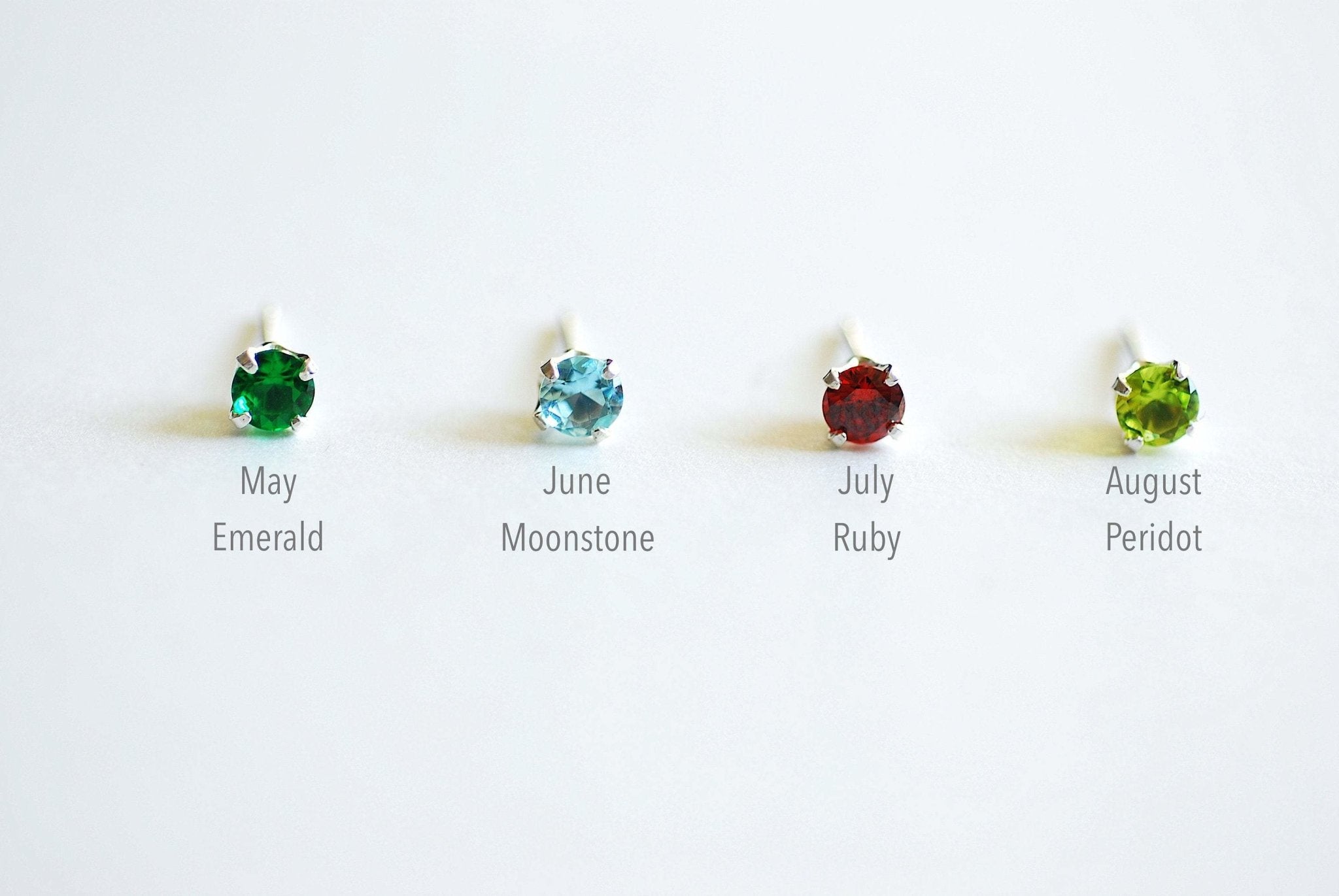 Birthstone Stud Earrings- 4mm Stud earrings, 12 colors, Birthstone Jewelry, Bridesmaid Jewelry, Solitaire Stud earrings,Cubic zirconia Studs - HarperCrown