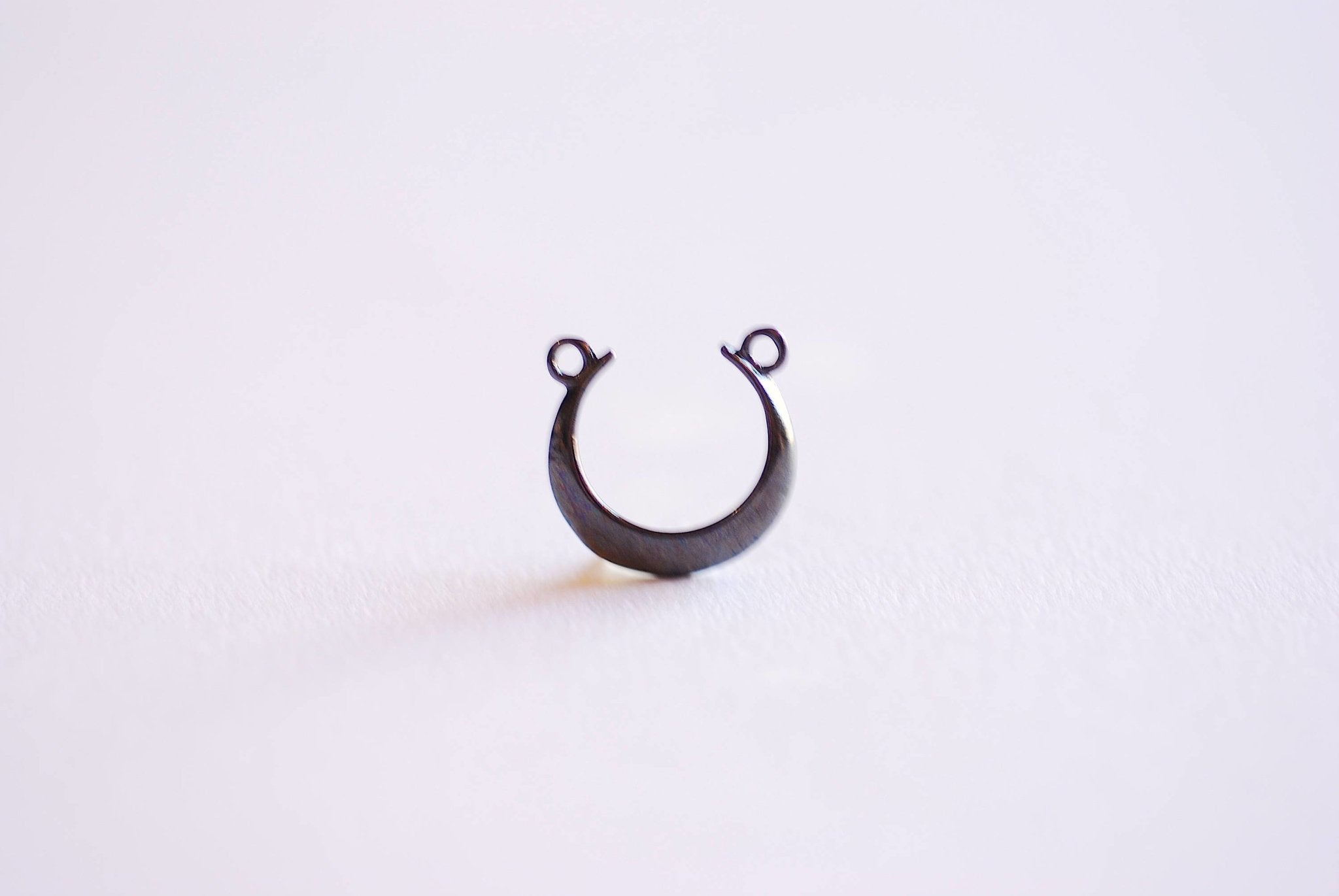 Black Crescent Moon Horn Connector- Black Sterling Silver, Moon Charm Pendant, Half Moon, Link Spacer, horizontal 2 holes, U Shaped, 357 - HarperCrown