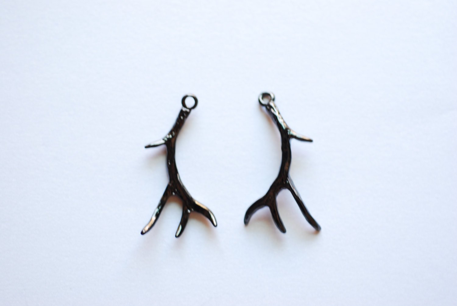 Black Rhodium Deer Antler Charm Pendant- 925 Sterling Silver plated Black Antler, Black Antlers, hunting charm, Nature Charm, 248B - HarperCrown