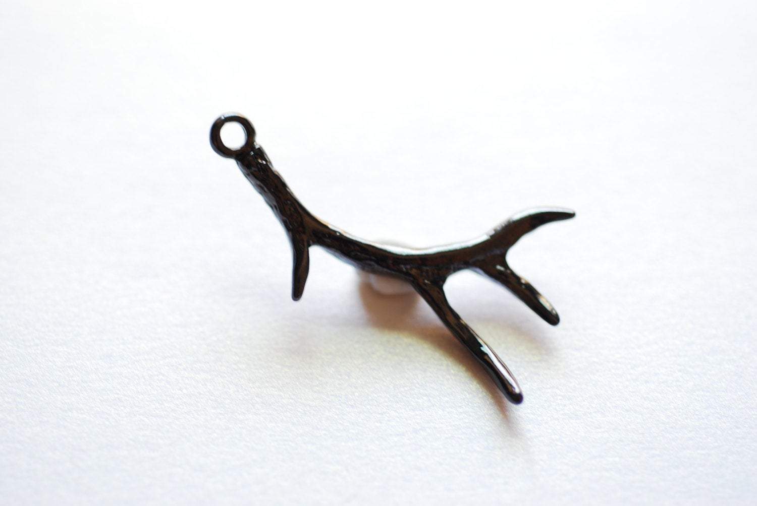 Black Rhodium Deer Antler Charm Pendant- 925 Sterling Silver plated Black Antler, Black Antlers, hunting charm, Nature Charm, 248B - HarperCrown