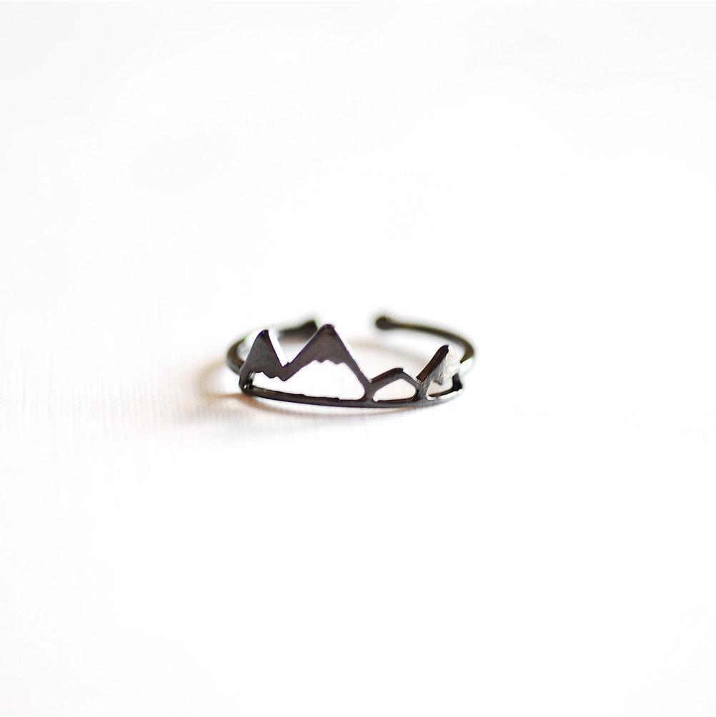Black Rhodium Mountain Ring Adjustable- Black Rhodium plated over Sterling Silver, Black Gold Adjustable Mountain Ring, Midi Ring, 262 - HarperCrown