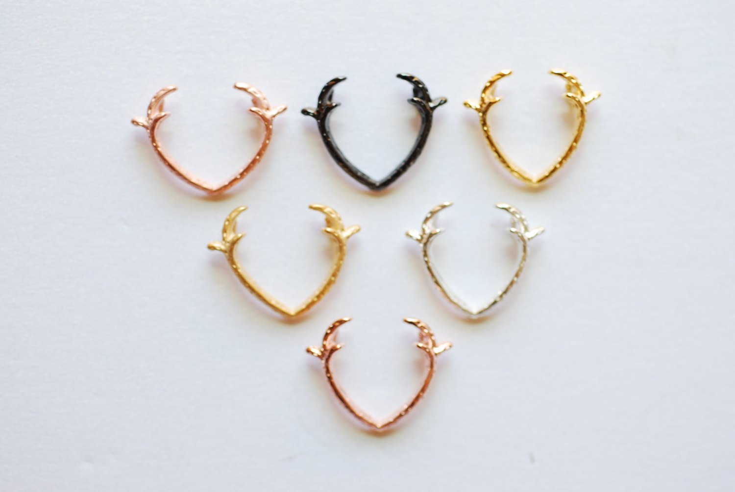 Black Sterling Silver Deer Antler Charm- Rhodium plated over Sterling Silver Deer Antlers, Black Dear Antler Connector Charm, 236 - HarperCrown