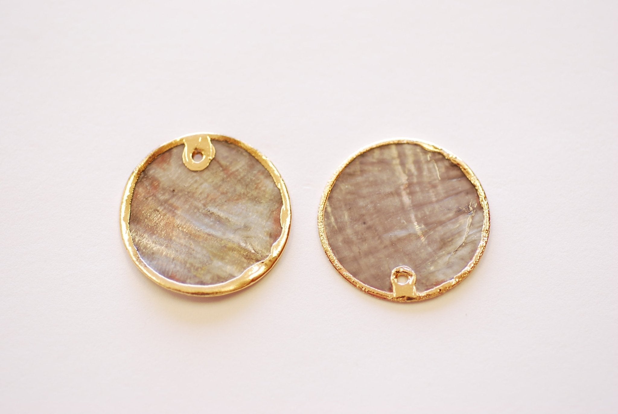 Capiz Windowpane Oyster Shell Circle Charm - Electroplated 16K Gold Plated Seashell Disc Dangle Pendant HarperCrown Wholesale B277 - HarperCrown