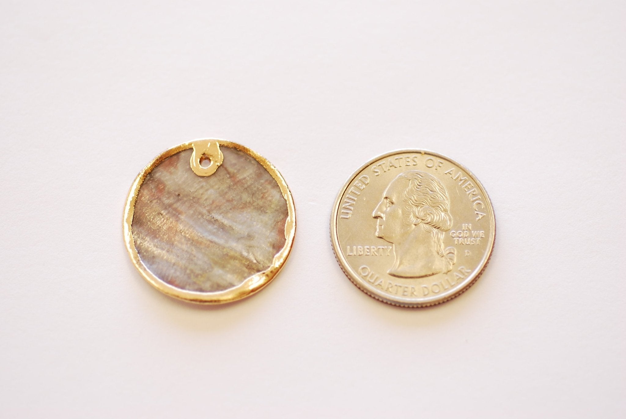 Capiz Windowpane Oyster Shell Circle Charm - Electroplated 16K Gold Plated Seashell Disc Dangle Pendant HarperCrown Wholesale B277 - HarperCrown