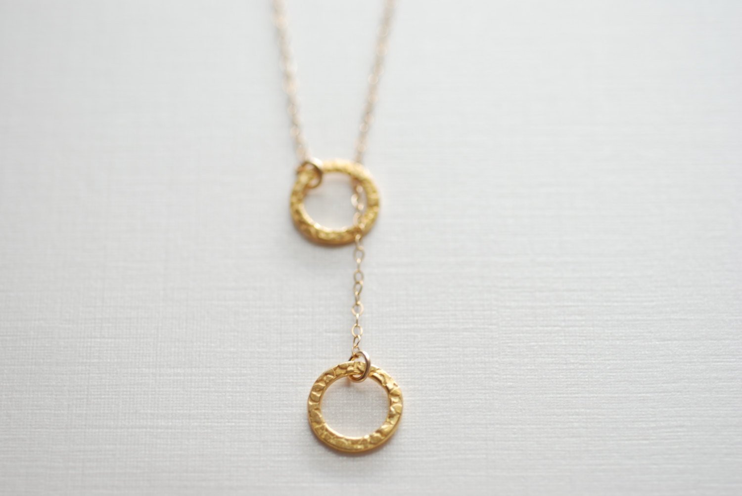 Circle Lariat Necklace- Gold Lariat Necklace, Two circles Necklace, Round Lariat Necklace Chain, Dainty Jewelry by HeirloomEnvy - HarperCrown