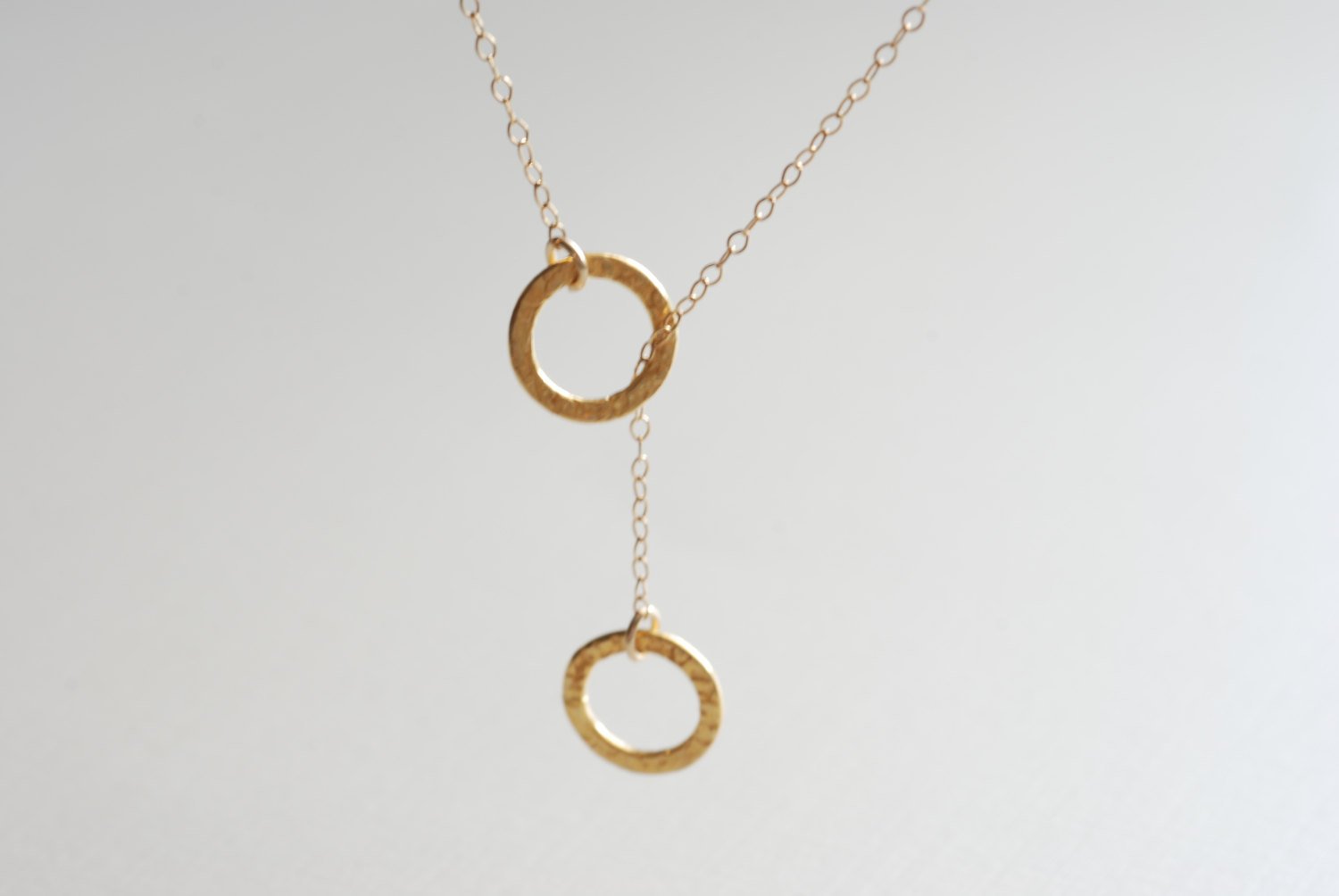 Circle Lariat Necklace- Gold Lariat Necklace, Two circles Necklace, Round Lariat Necklace Chain, Dainty Jewelry by HeirloomEnvy - HarperCrown