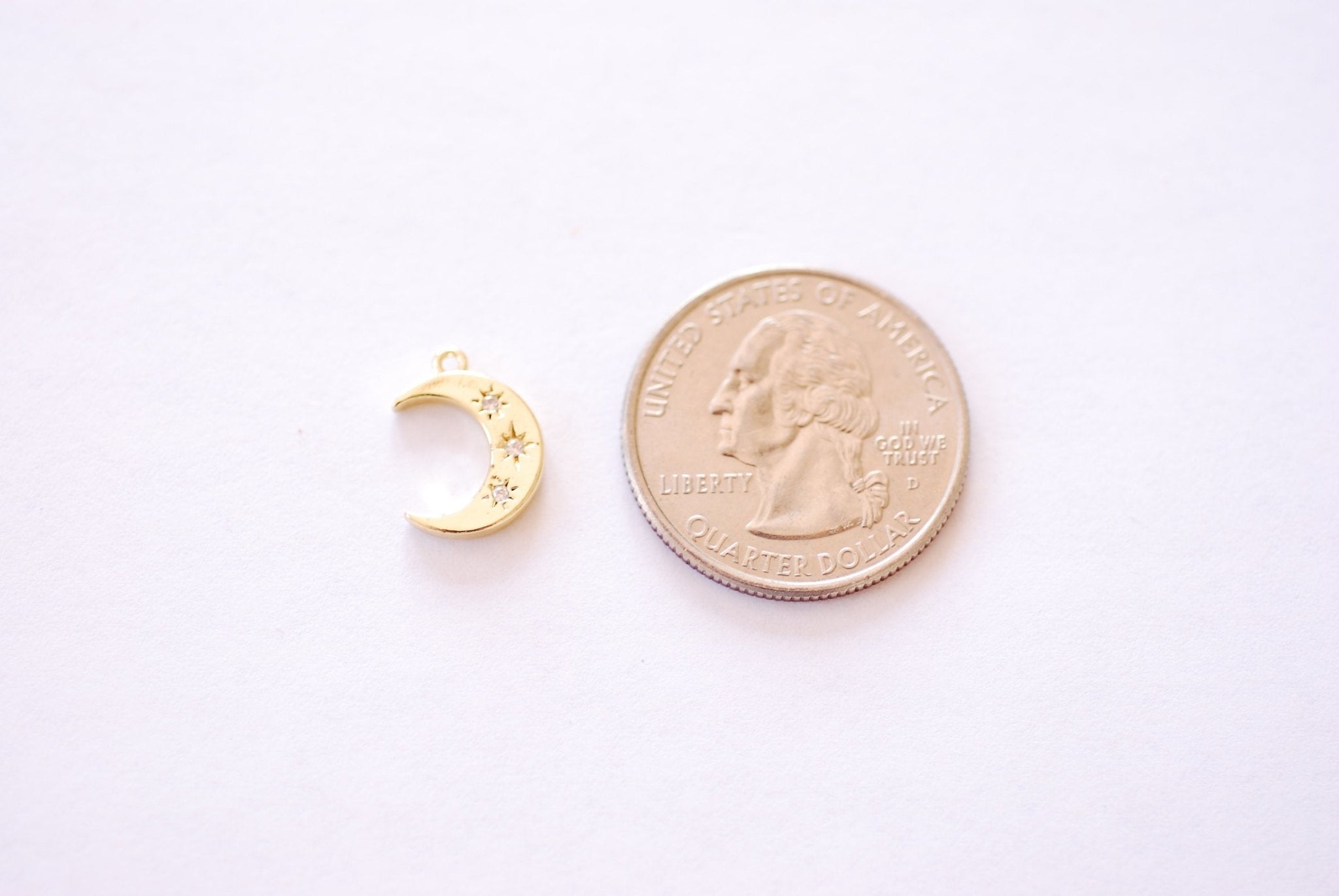 Crescent Moon Star Cubic Zirconia Charm - 16k gold plated over Brass Charm Celestial Night CZ HarperCrown Etsy Wholesale Brass Charms B268 - HarperCrown