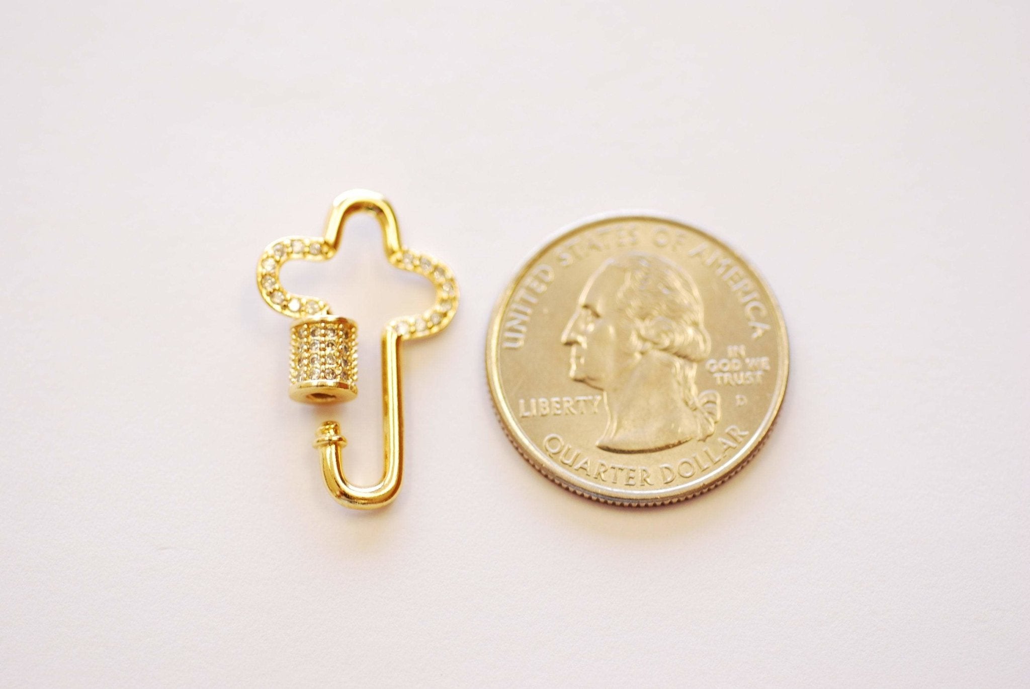 Cross T Shape Screw Carabiner Clasp Lock Charm - 16k gold plated over Brass Micro Pave Star CZ Cubic Zirconia HarperCrown Wholesale B276 - HarperCrown