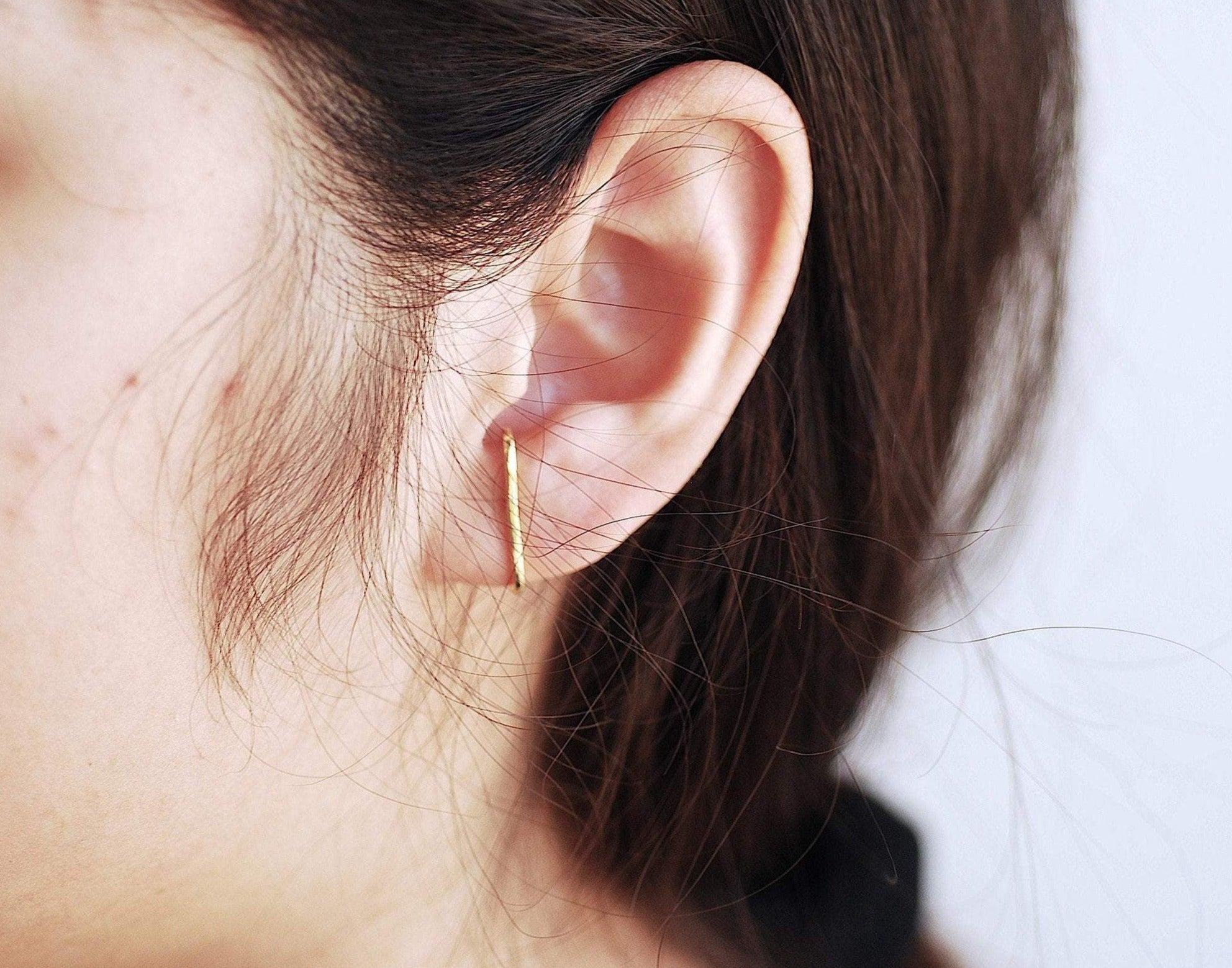Cuff U Shape Conch Huggie Geometric Bar Stud Earrings - 925 Sterling Silver 16K Gold Plated B236 - HarperCrown