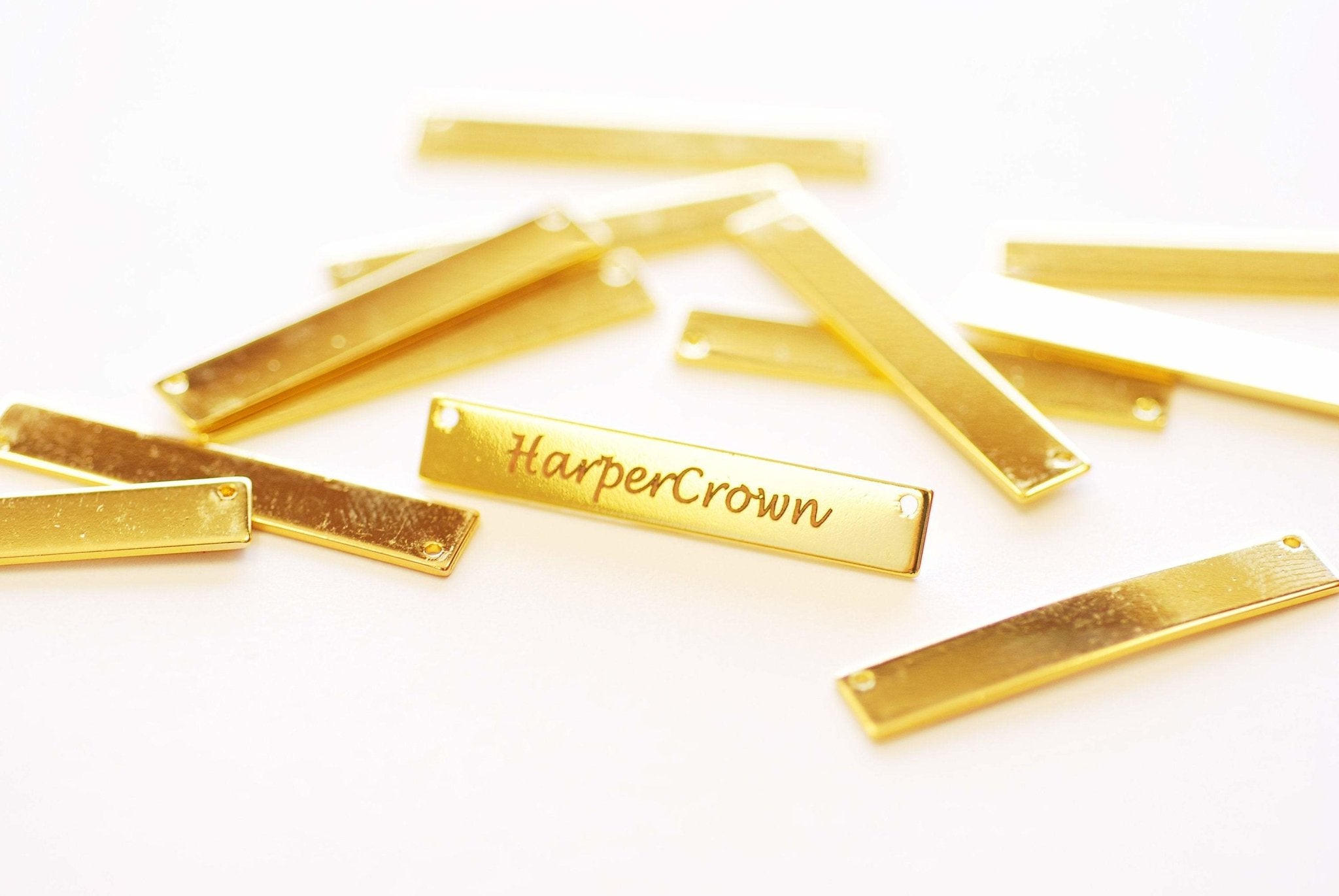 Custom Engraving Horizontal Rectangle Blank - 14K Gold Plated Brass DIY Jewelry Making HarperCrown Etsy B274 - HarperCrown