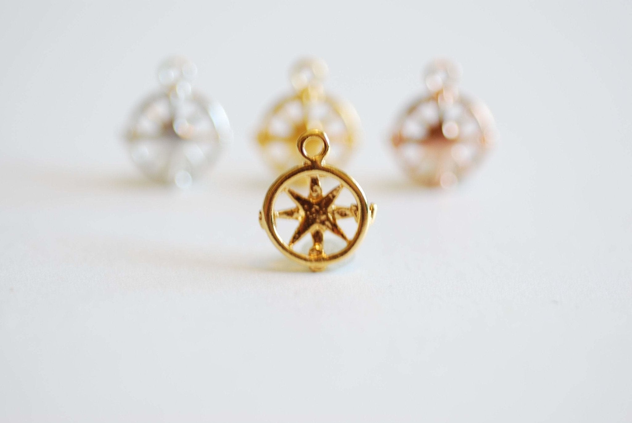Cutout Compass vermeil gold or Sterling Silver Charm- 22k Gold plated 925 Sterling Silver, Nautical charm, Travel, Journey, Direction,J176 - HarperCrown