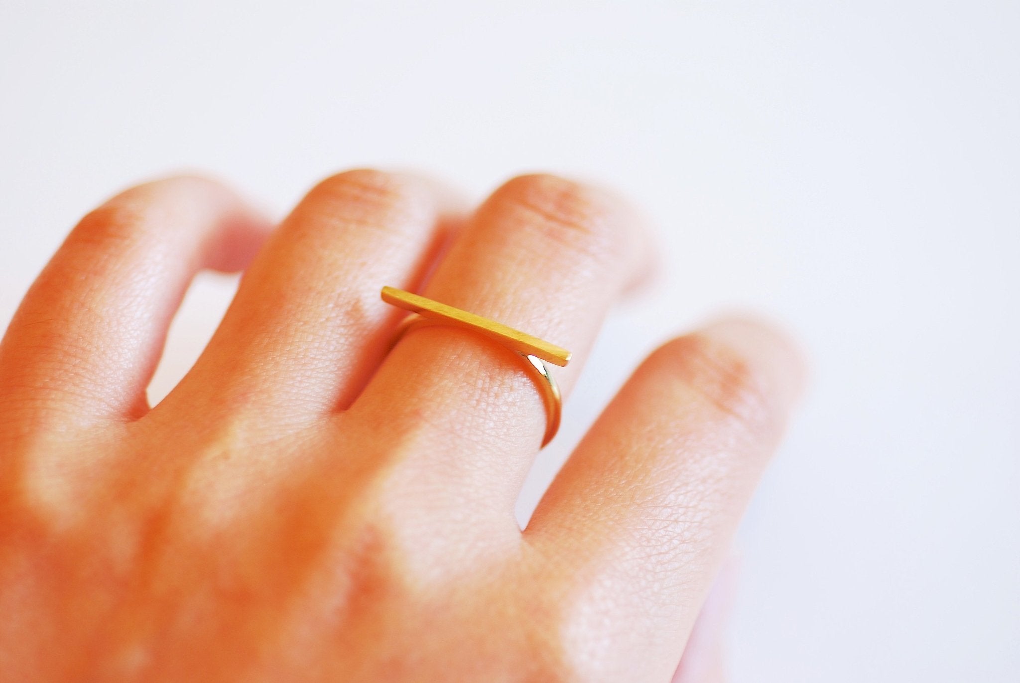 Dainty Bar Ring - Stackable Ring, Adjustable Ring, Choose Sterling Silver, Gold, Rose Gold, Parallel Bar Ring, Minimalist Ring, Line Ring - HarperCrown
