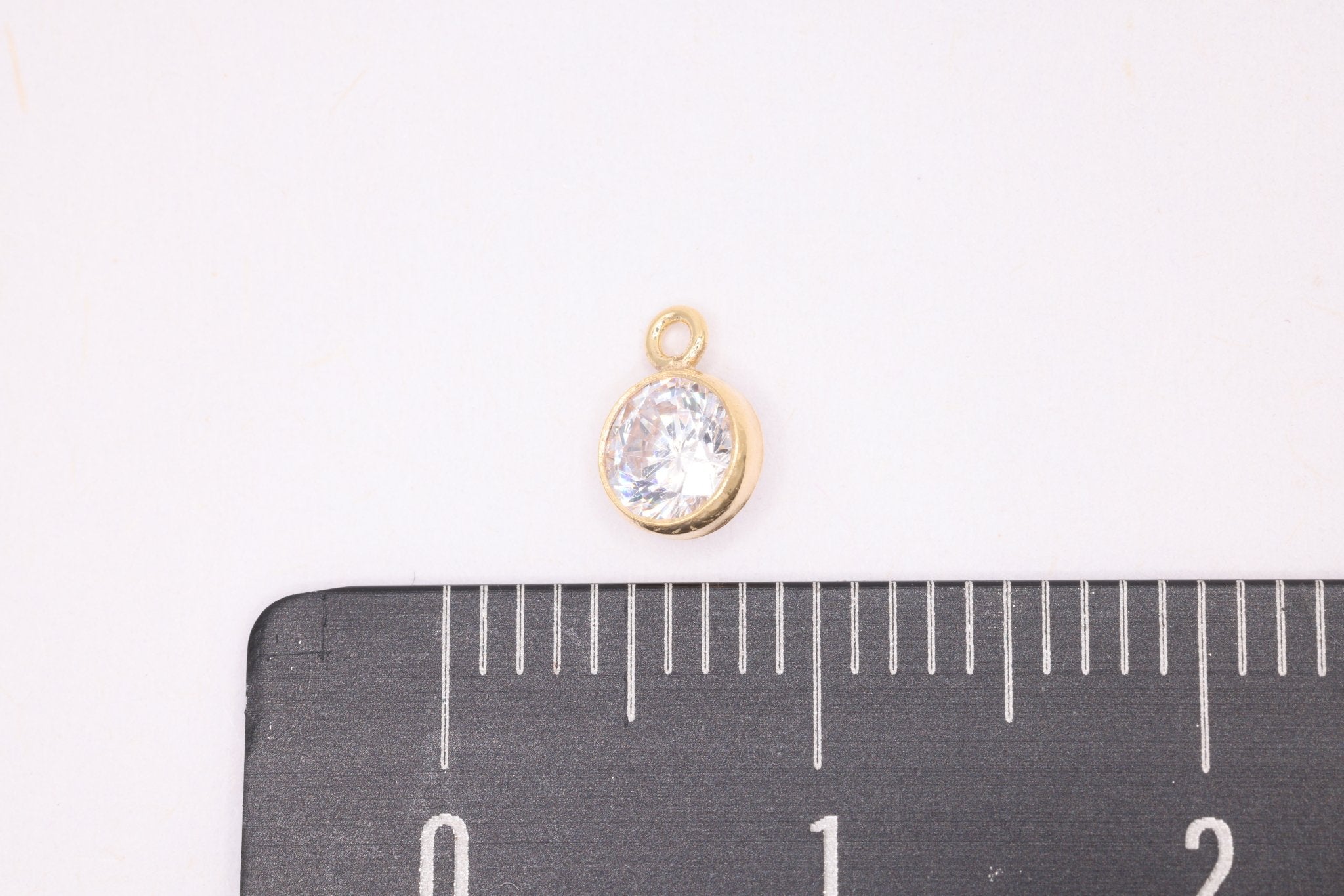 Diamond CZ Gold-Filled Wholesale Drop Charm, April Birthstone, Horizontal Bail - HarperCrown