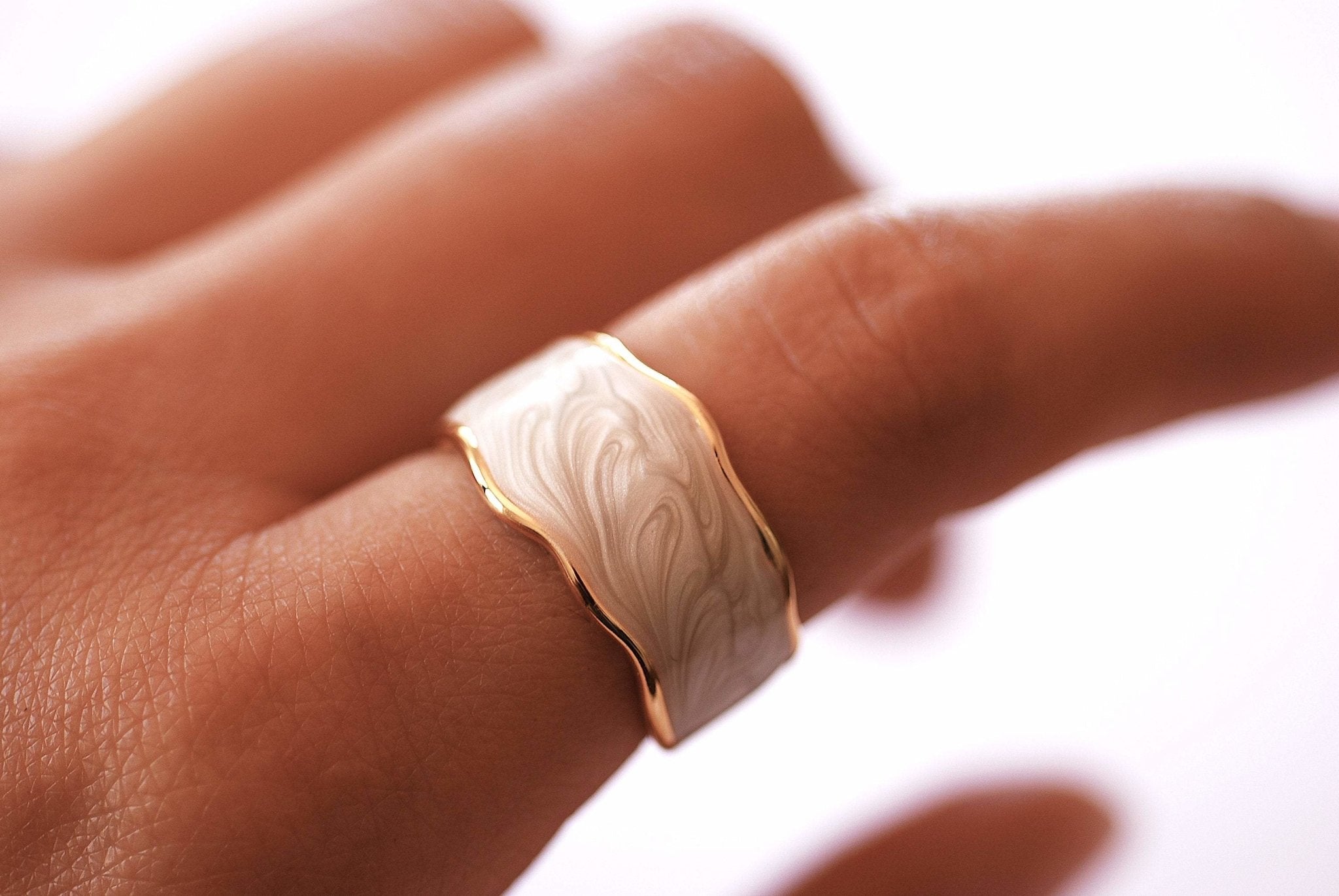 Enamel Ring for Women Gift for Women Swirl Minimalist Ring Statement Ring Marble Ring Everyday Jewelry Wave Ring Stacking Ring - HarperCrown