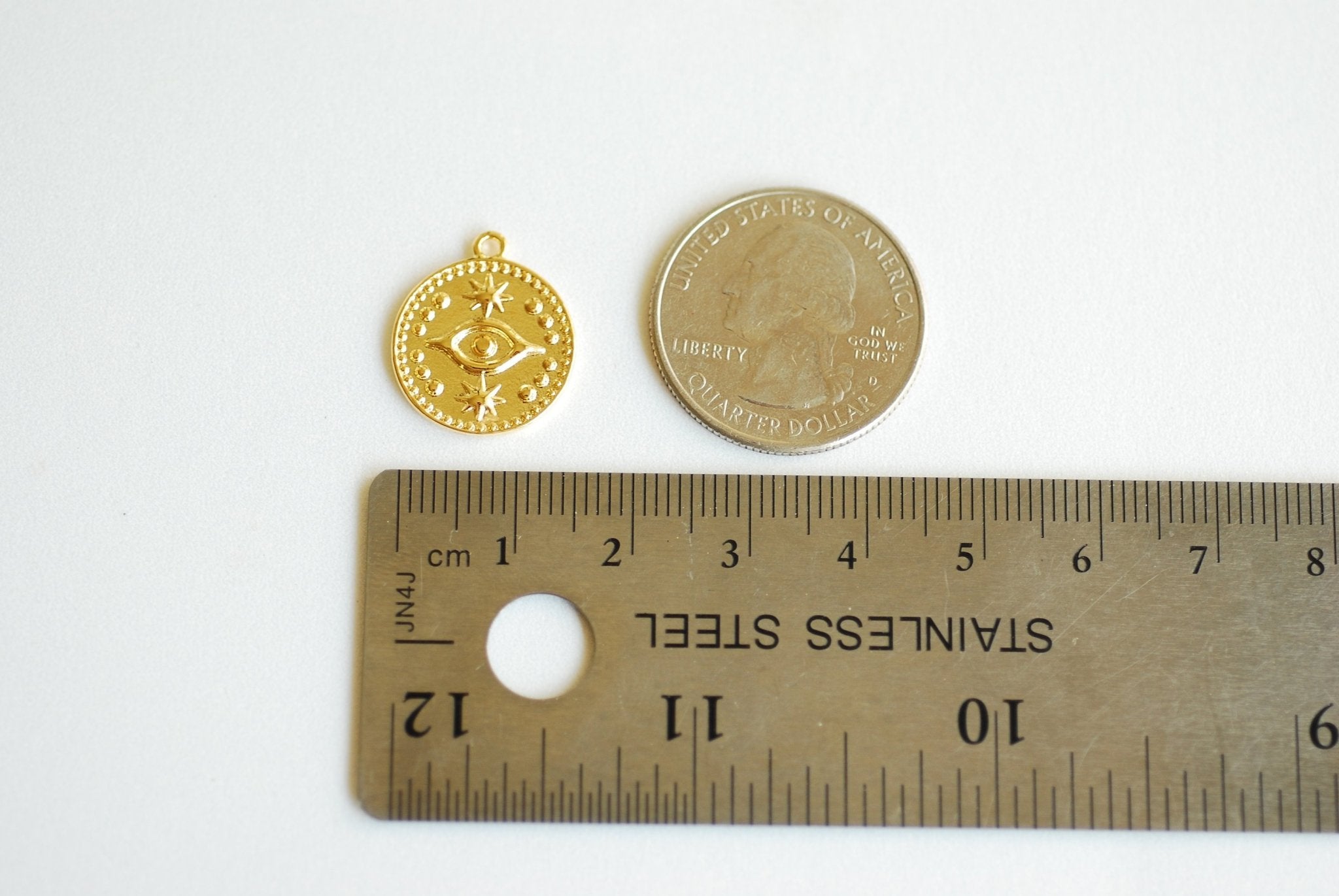 Evil Eye Circle Disc Charm- Vermeil 18k gold plated vermeil or sterling silver 17mm eye of Ra, Yoga Round Charm, Evil Eye Pendant, 479 - HarperCrown