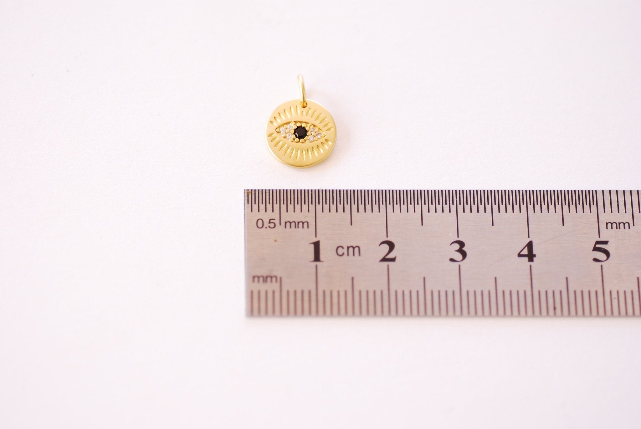 Evil Eye Micro Pave Sapphire Blue CZ Disc Charm - Evil Eye Cubic Zirconia Blue Stone HarperCrown Wholesale Charms B150 - HarperCrown