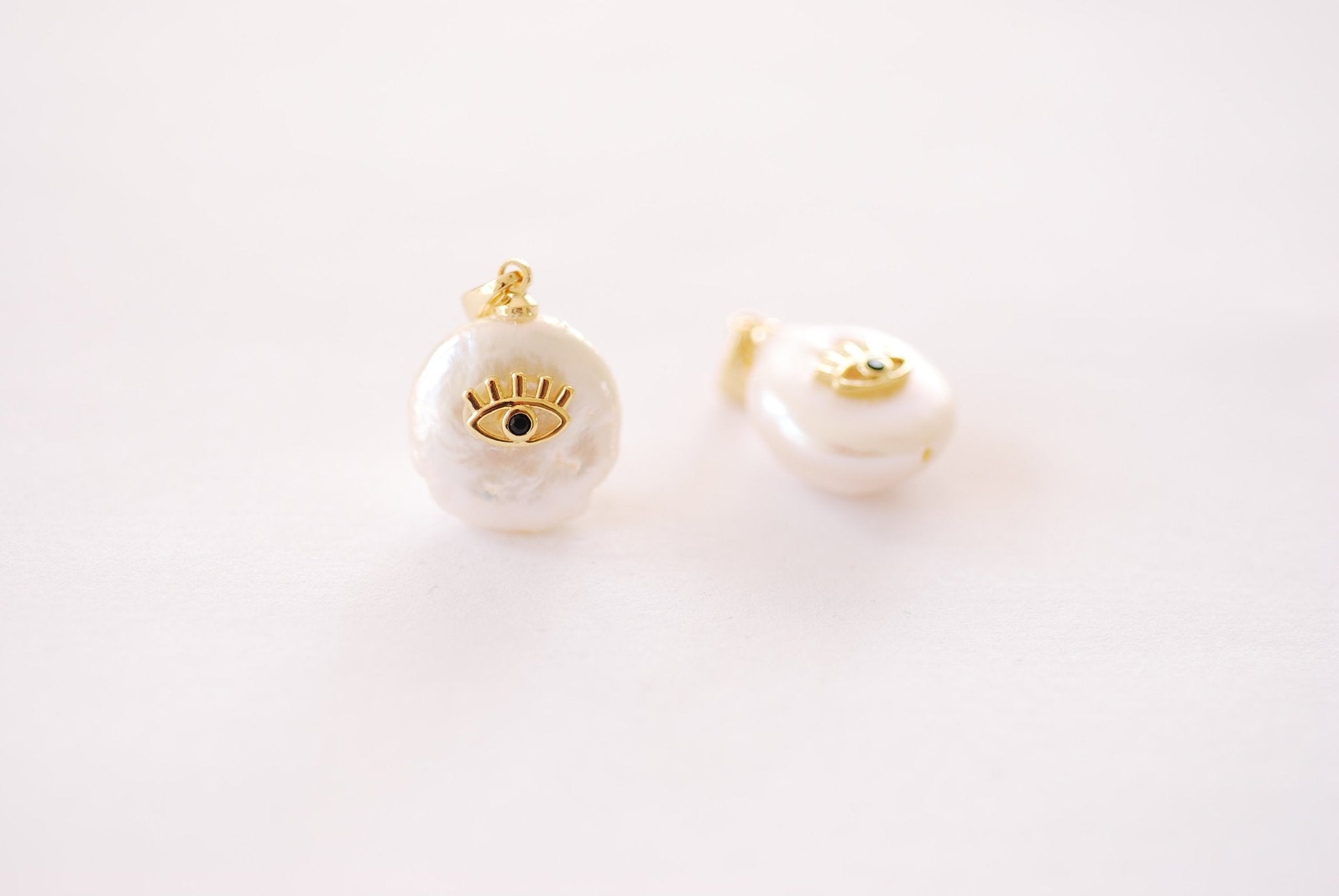 Evil Eye Natural Pearl CZ Charm - Pearl Black Cubic Zirconia Eye of Ra HarperCrown Wholesale Charms B229 - HarperCrown