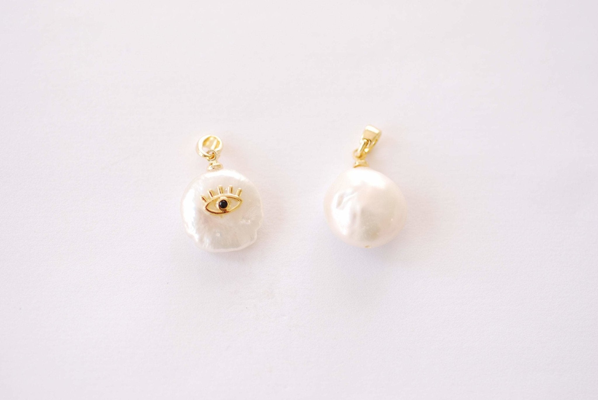 Evil Eye Natural Pearl CZ Charm - Pearl Black Cubic Zirconia Eye of Ra HarperCrown Wholesale Charms B229 - HarperCrown