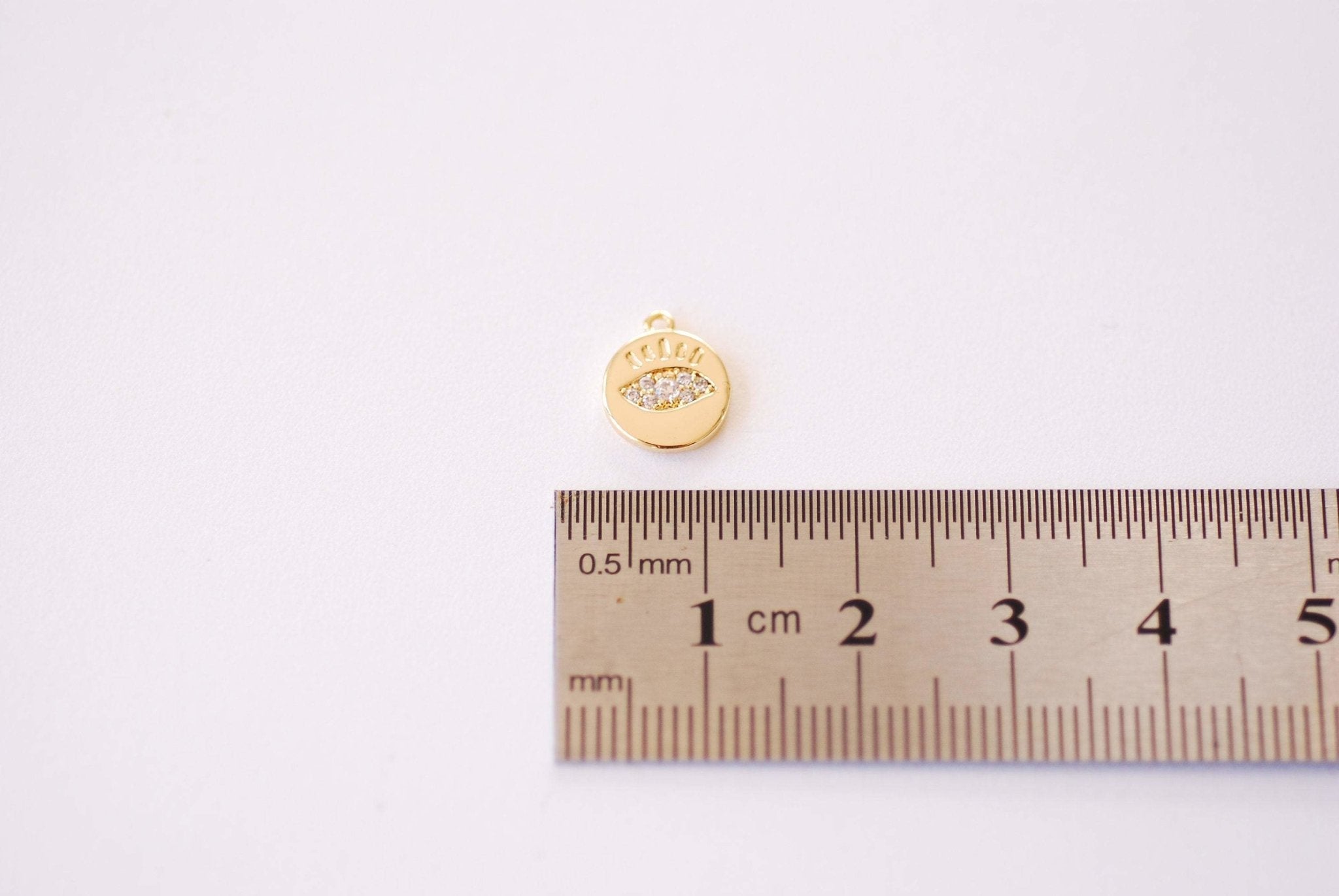 Evil Eye Round Micro Pave Cubic Zirconia Charm - 16k gold plated Brass Charm Yoga Ohm Eye of Ra HarperCrown Etsy Wholesale Brass Charms B102 - HarperCrown