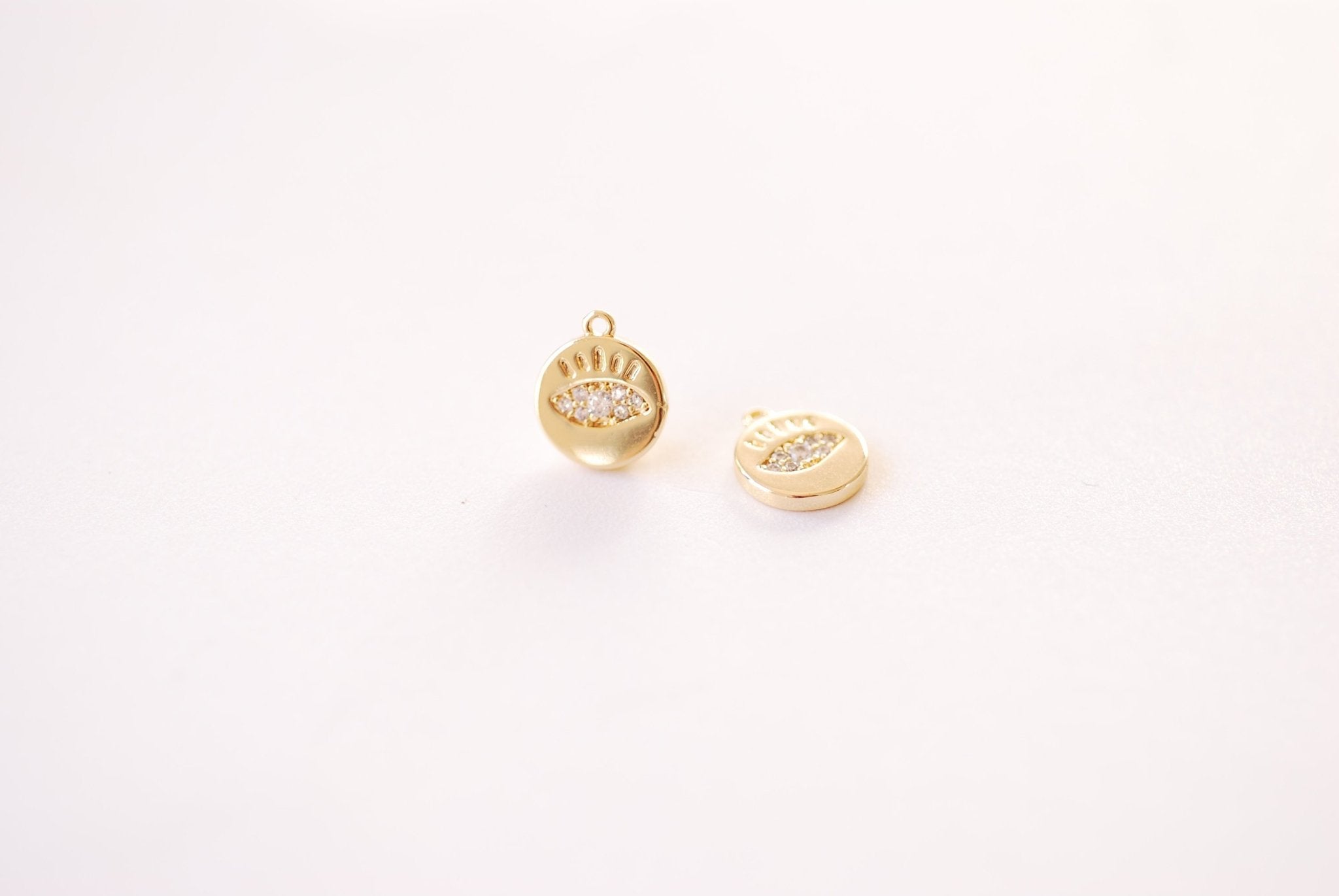 Evil Eye Round Micro Pave Cubic Zirconia Charm - 16k gold plated Brass Charm Yoga Ohm Eye of Ra HarperCrown Etsy Wholesale Brass Charms B102 - HarperCrown